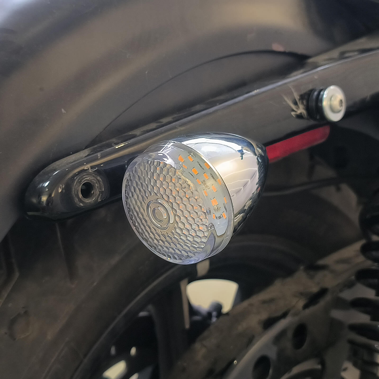 4pcs Front Rear LED Turn Signal Lights Fit 1.53" or 1.61" Fork For Harley Honda - Chrome Housing