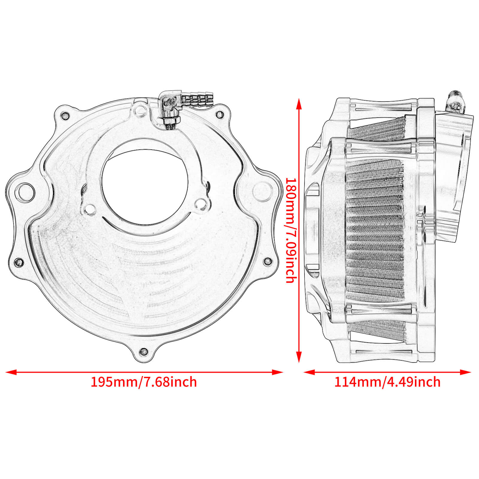AF004115 mactions High-Flow Performance Air Cleaner Grey Intake for Harley cvo road glide - size
