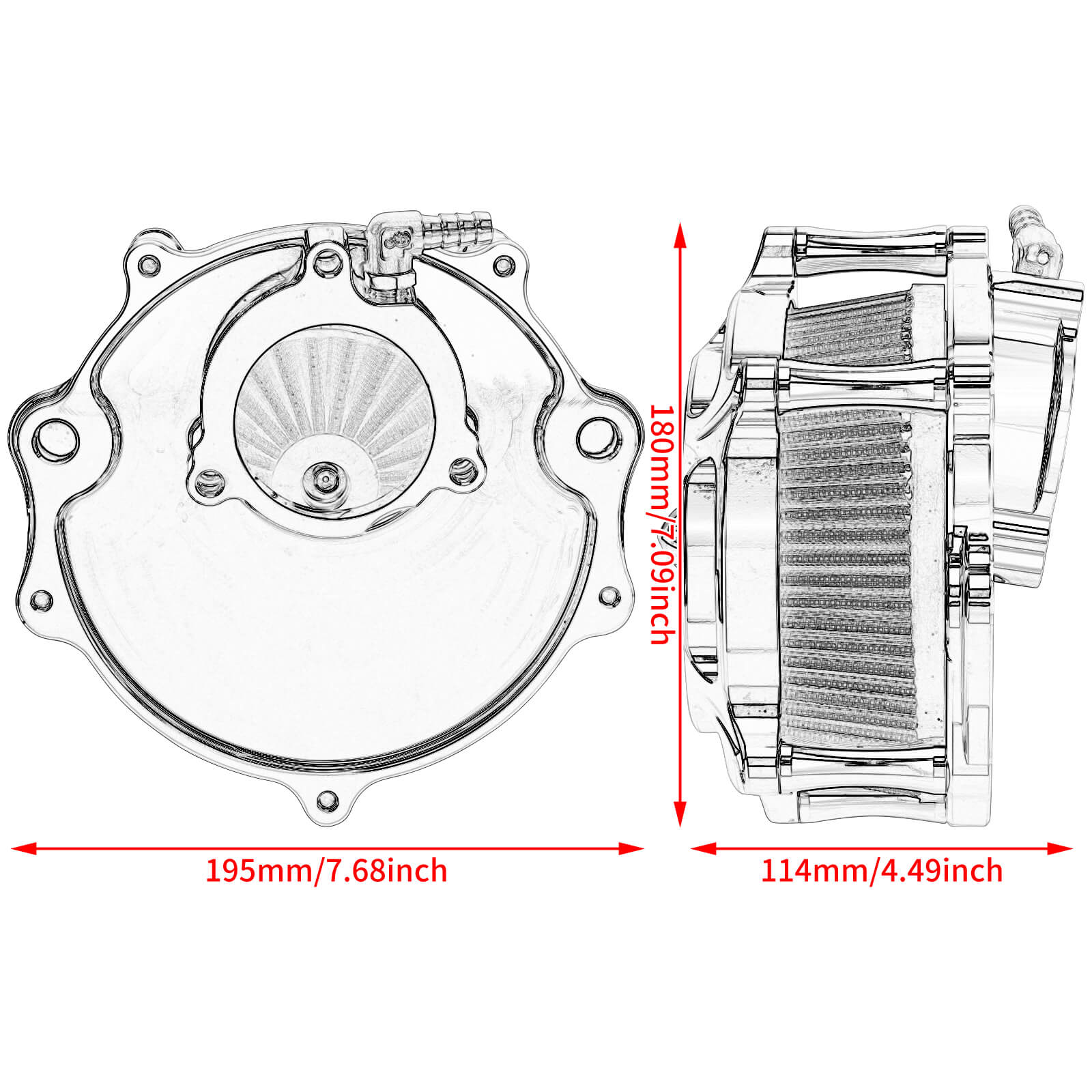 AF005509 mactions Stripe Style CNC Air Cleaner Red Intake Kit for harley softail - size