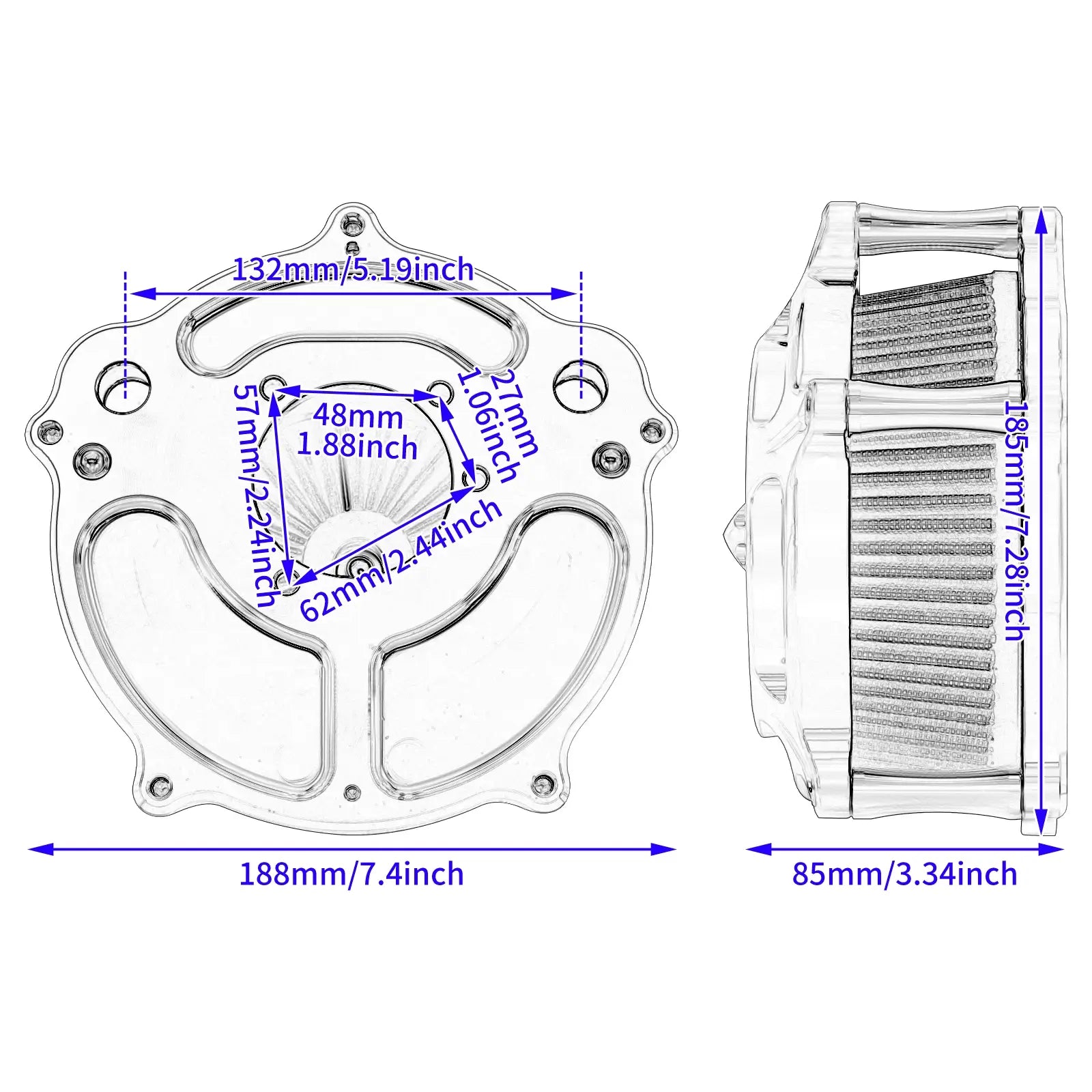 AF005605 mactions Chrome Spike Air Cleaner Grey Intake Filter for harley sportster size