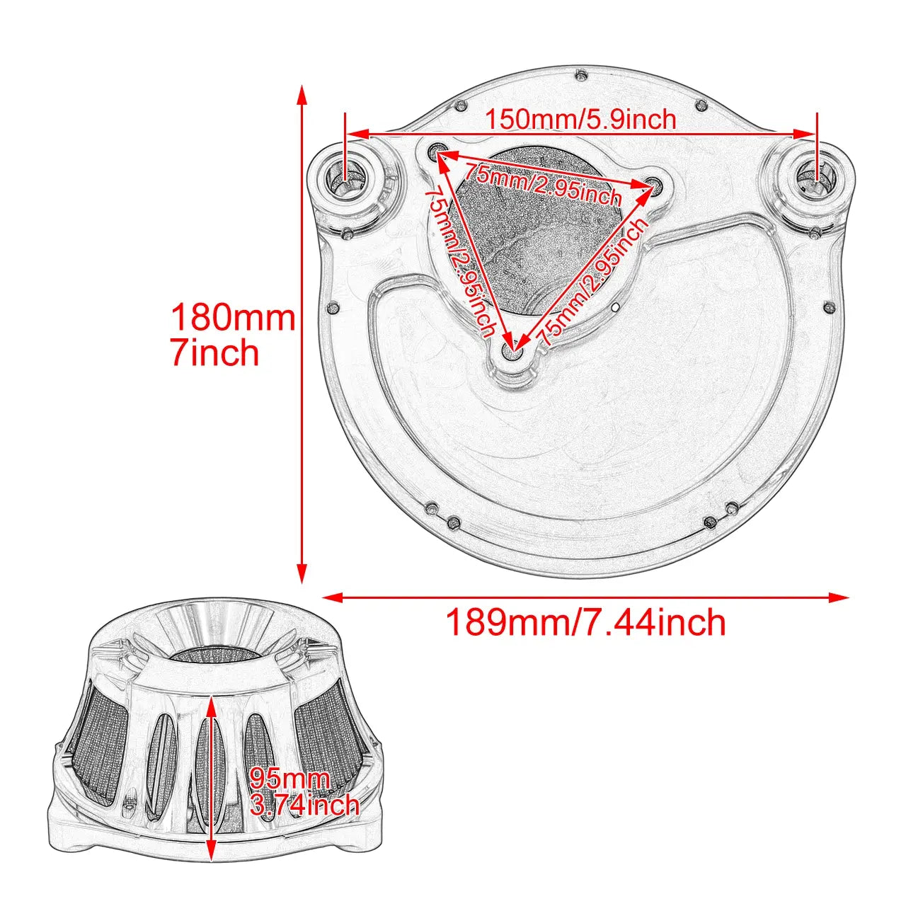 AF007204 mactions CNC Chrome Air Cleaner Intake Filter For Harley softail size