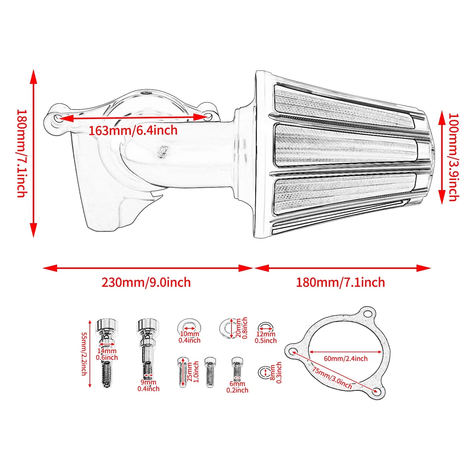 AF007808 mactions Stripe Sucker Air Cleaner for harley size