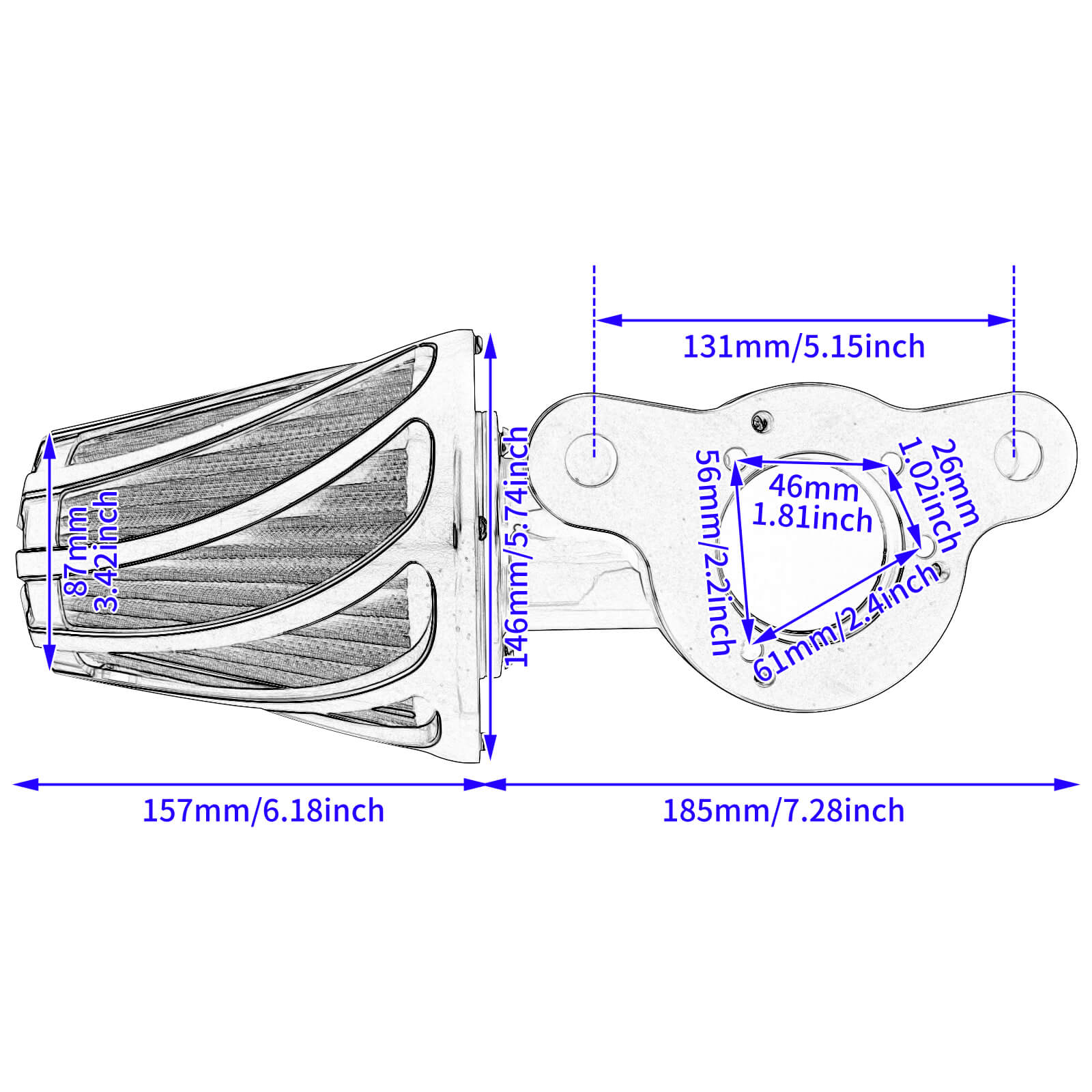 AF009001-harley-sportster-air-filter-intake-kit-size