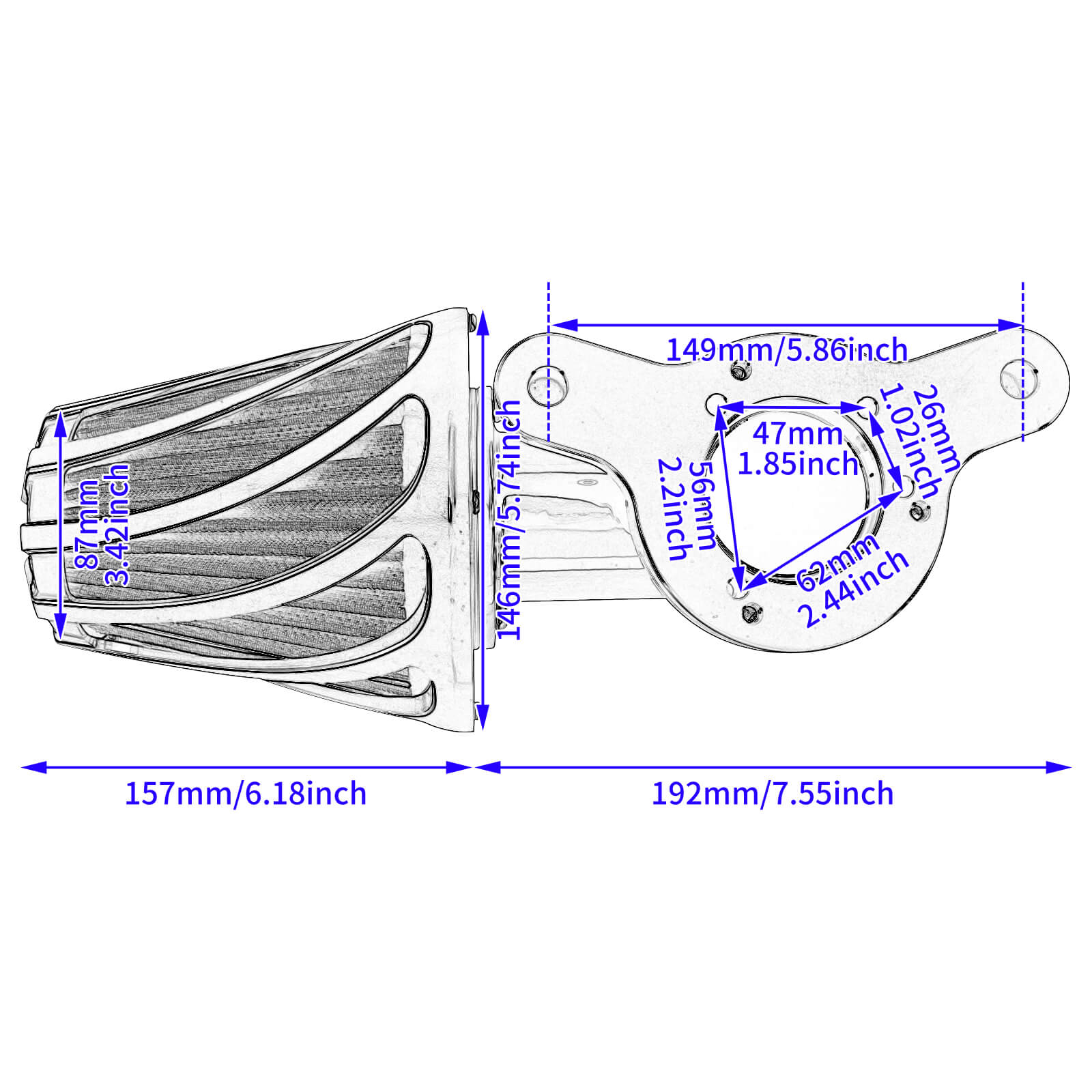 AF009002-Sucker-harley-Air-Intake-Cleaner-Kit-size