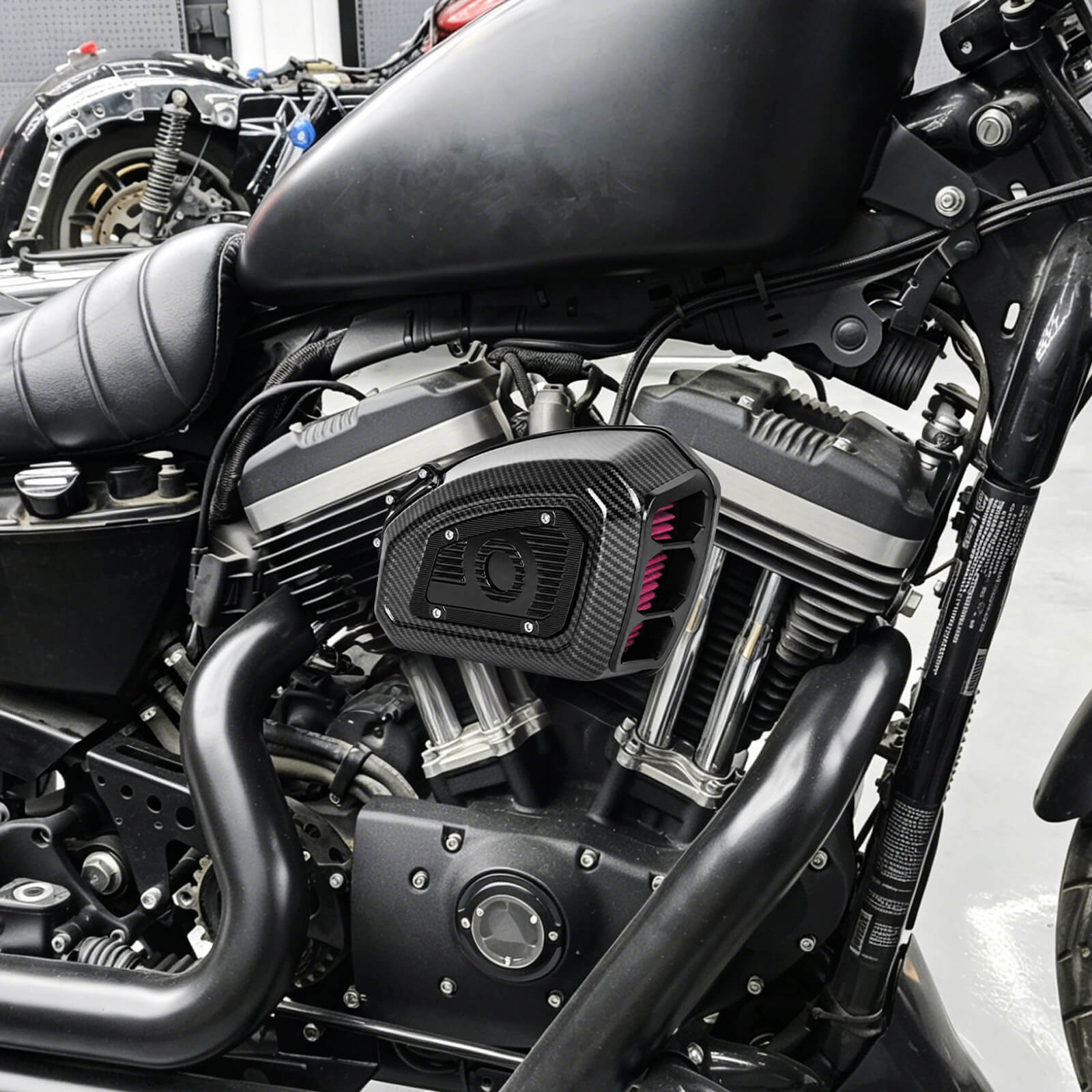 AF009706 mactions Carbon Look Air Cleaner red intake Filter for Harley Sportster XL '04-'22 - effect