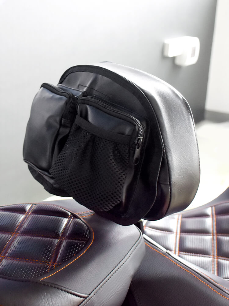 CB012203 Motorcycle Adjustable Front Driver Rider Backrest Pad for Harley Touring Models with Tool Bag for Harley