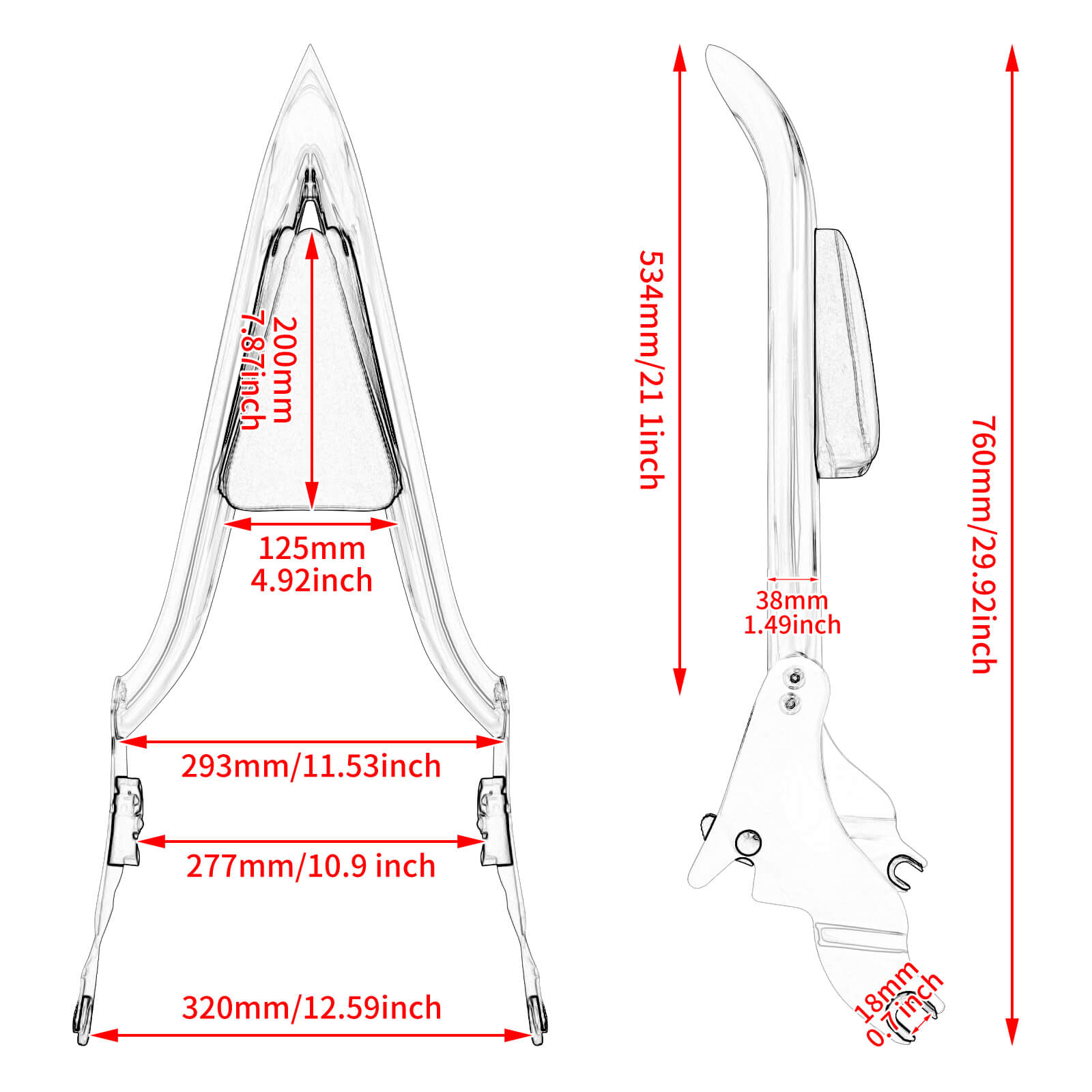 22" Detachable Passenger Backrest Sissy Bar For Harley Touring '09-'25 | Mactions