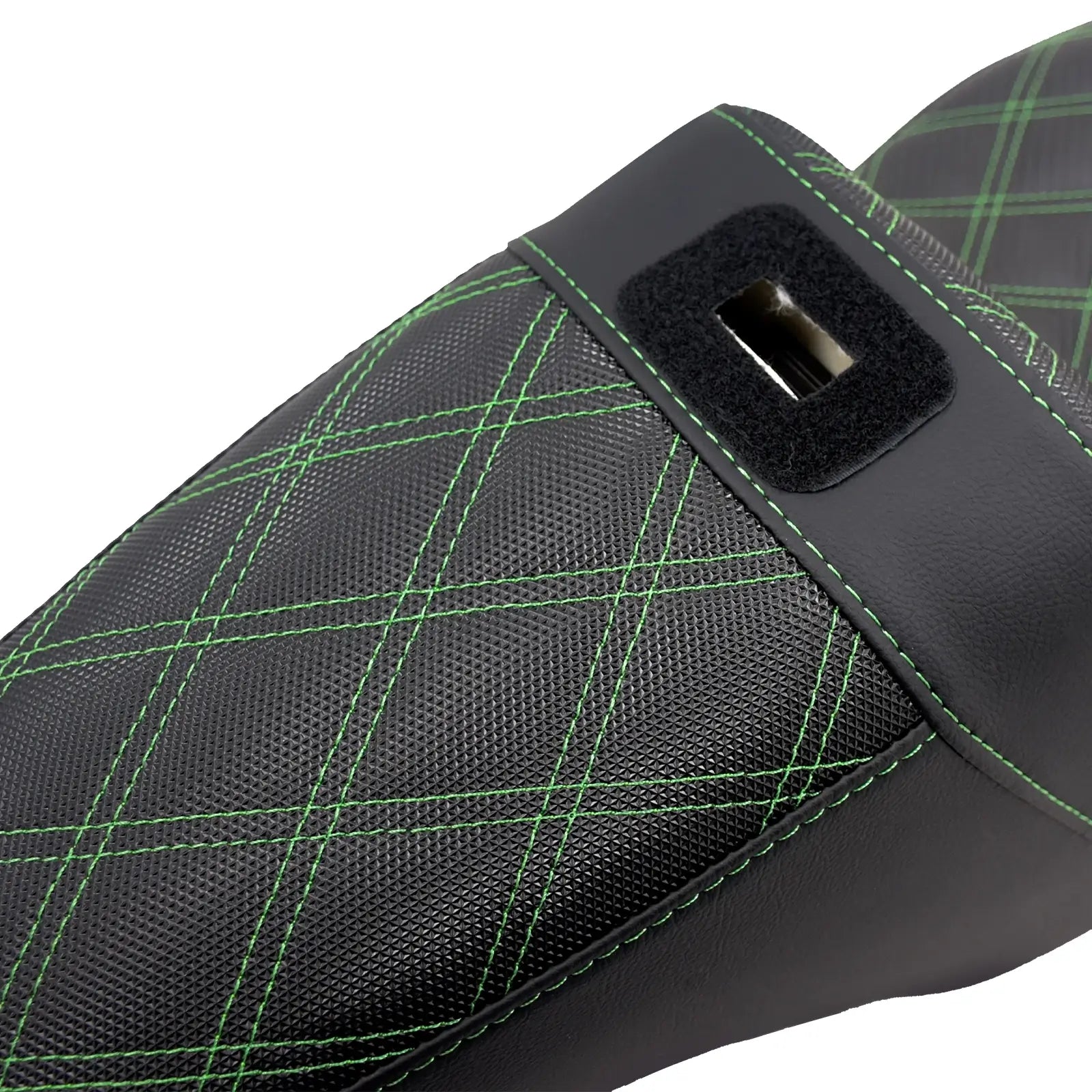 CB013307 mactions Rider & Passenger Step-Up Gel Seat harley green stitching details