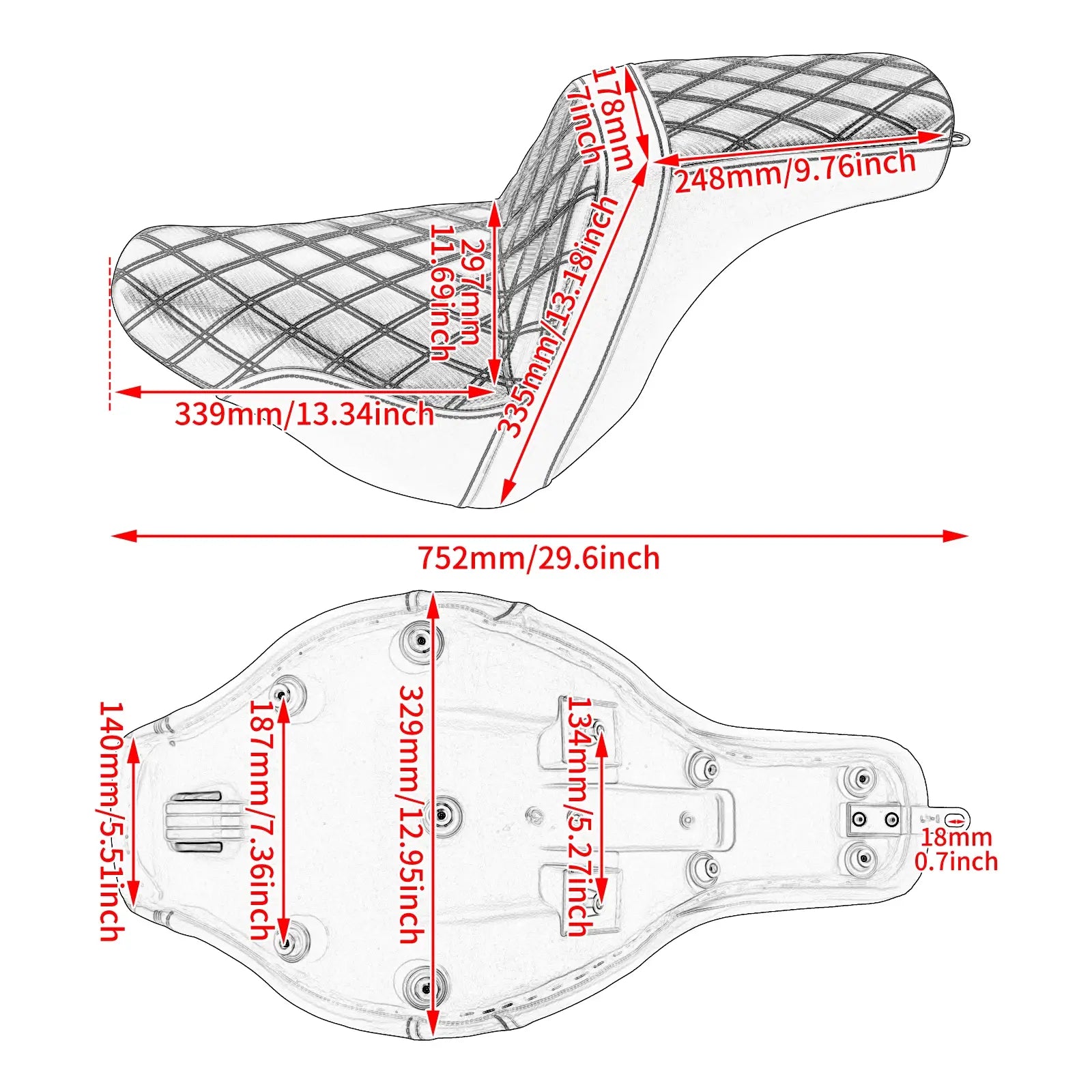 CB013404 mactions Rider Passenger Step Up Seat diamond red stitching size