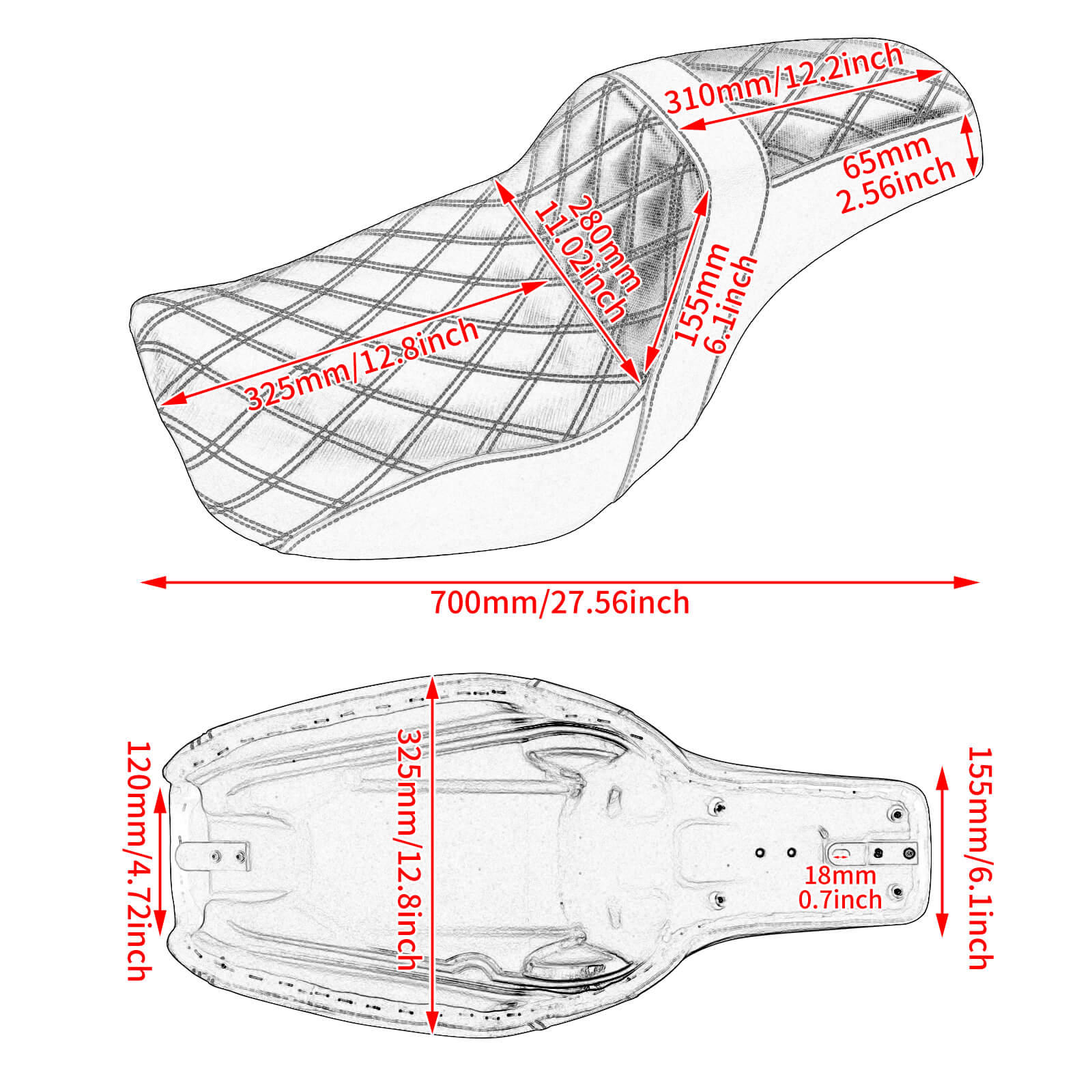 CB014504 mactions Two-Up Rider Passenger Seat Blue Stitching for Harley dyna 2016 - size