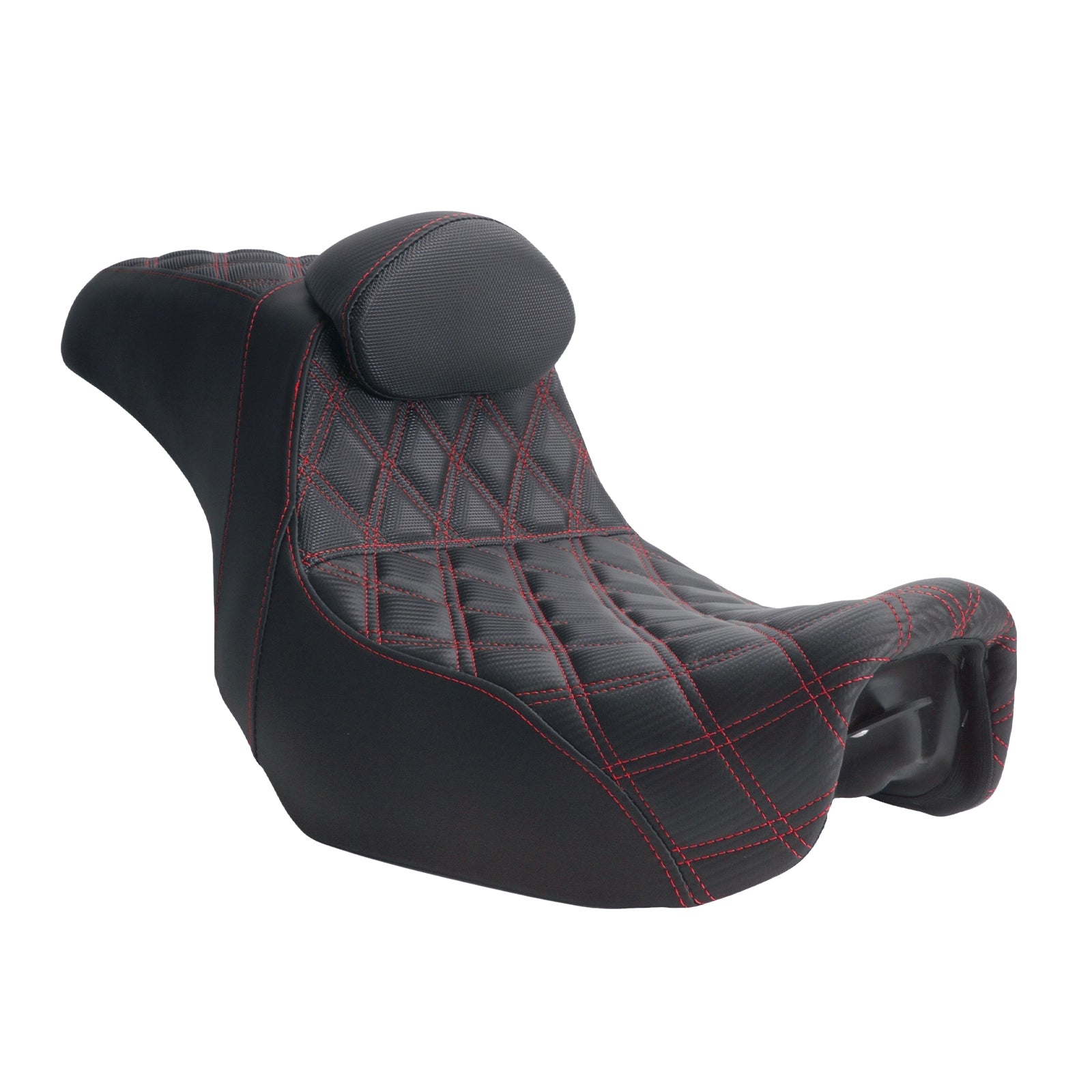 CB014506 mactions Red Stitch Two-Up Rider & Passenger Seat with Backrest