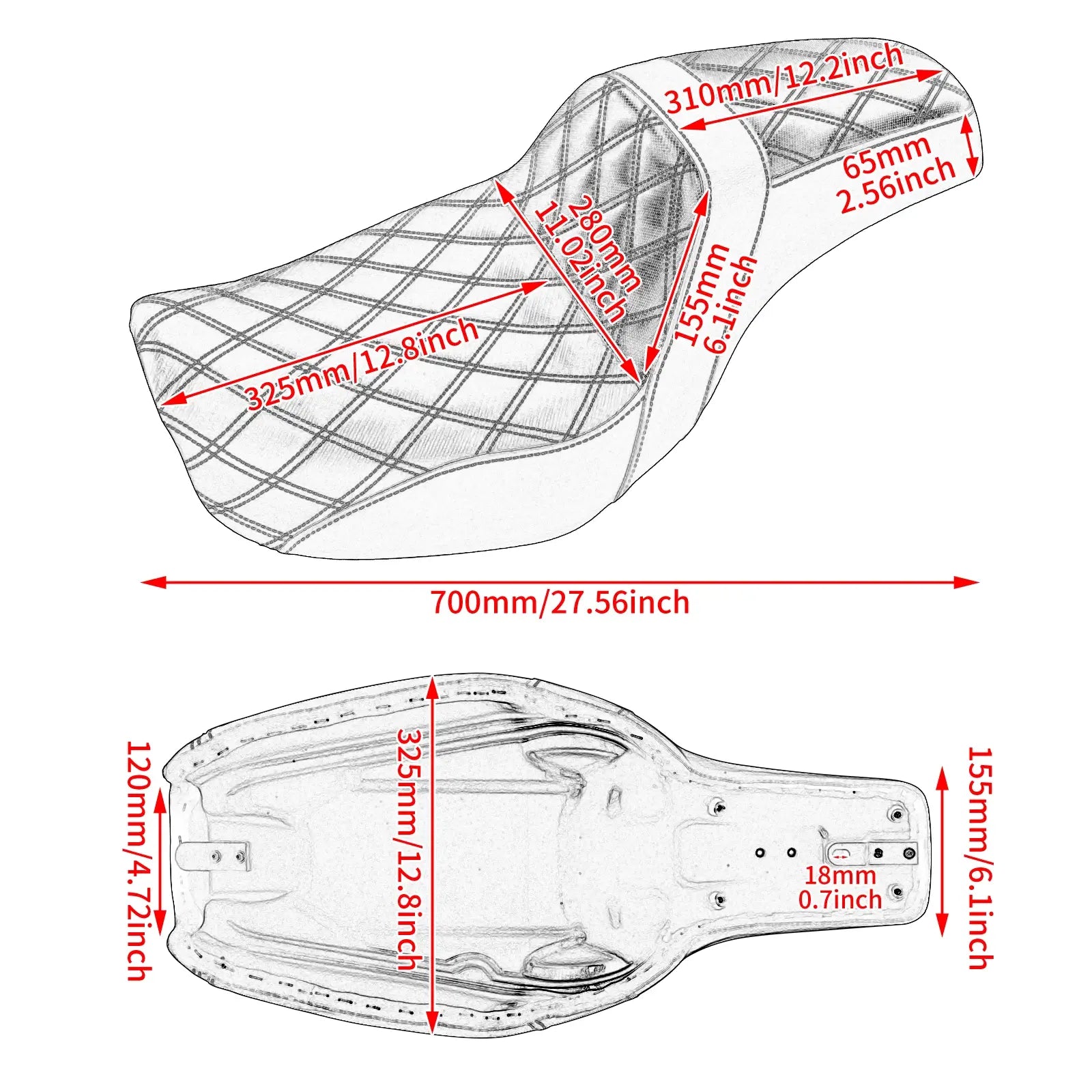 CB014508 mactions Two-Up Rider Passenger Seat size