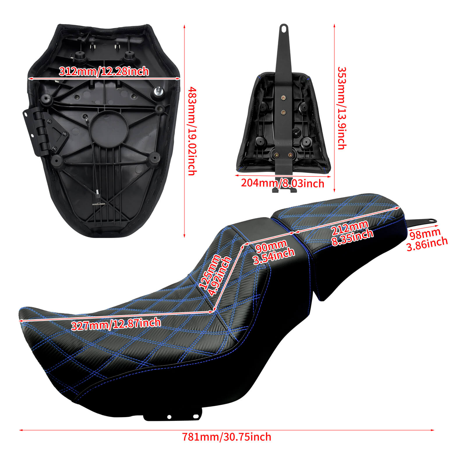 CB015204 mactions Rider Passenger Two Up Seat For Harley Nightster - size