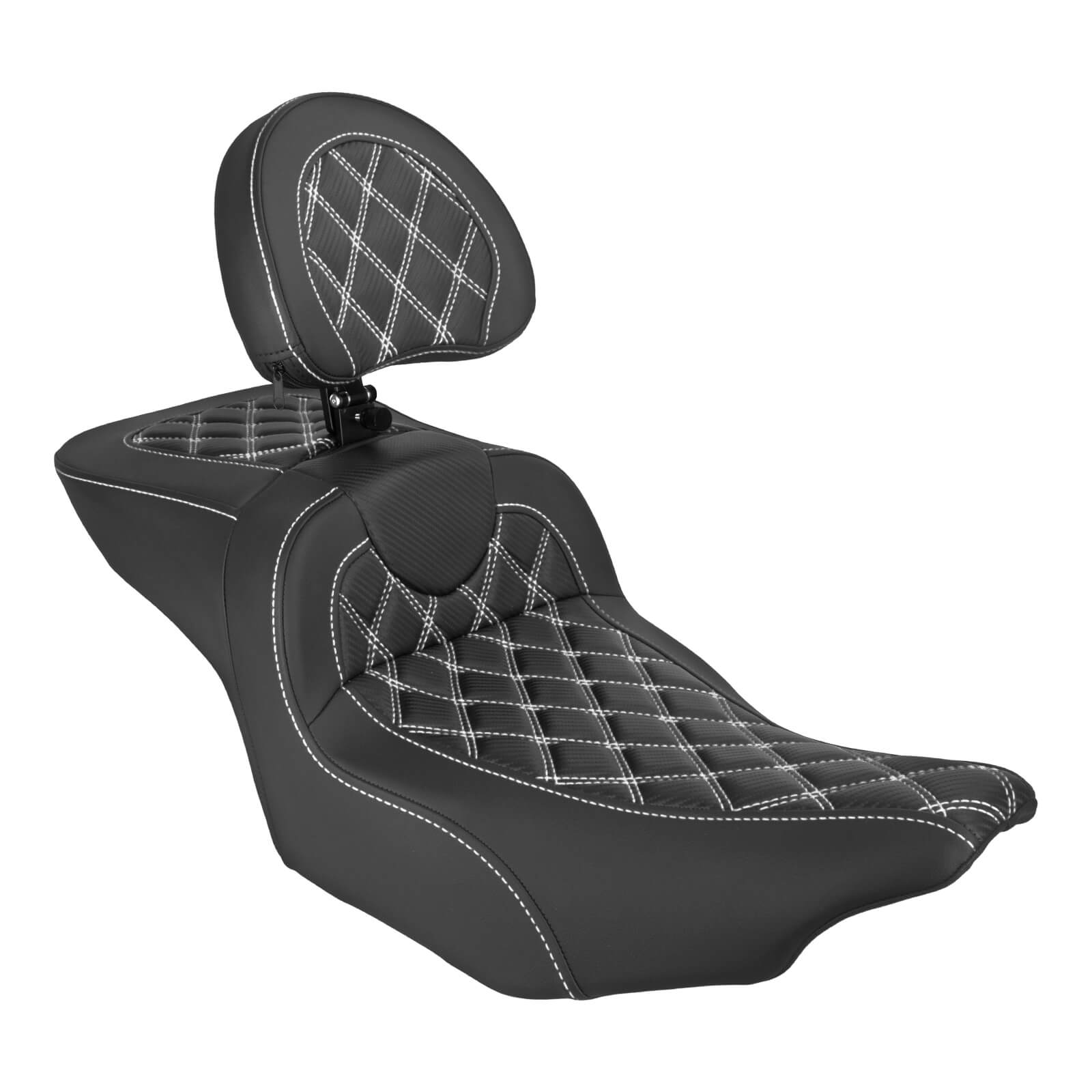 CB017102 mactions Two-Up Seat w/ Backrest for Harley touring - white stitching