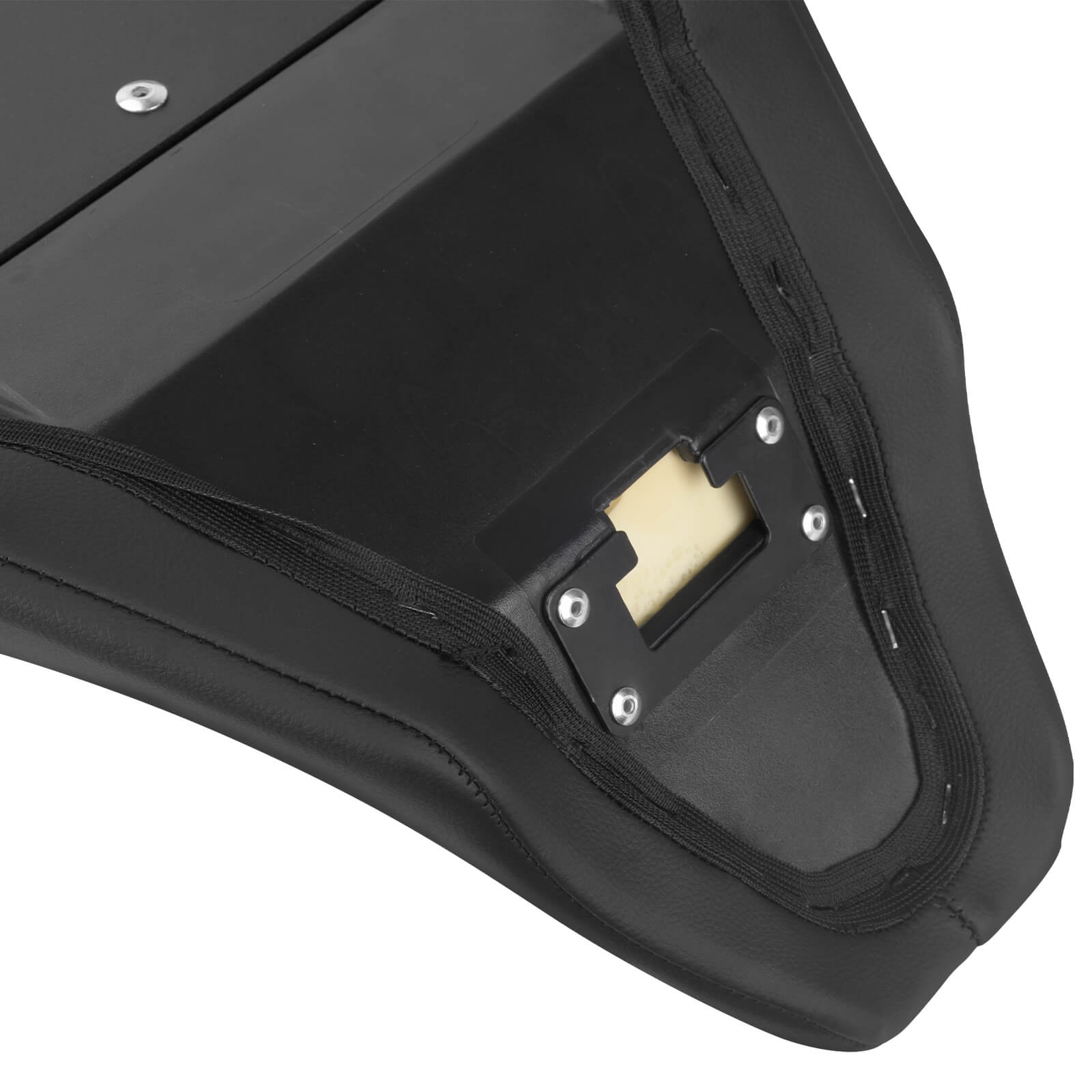 CB017102 mactions Two-Up Seat w/ Backrest for Harley touring - white stitching - details