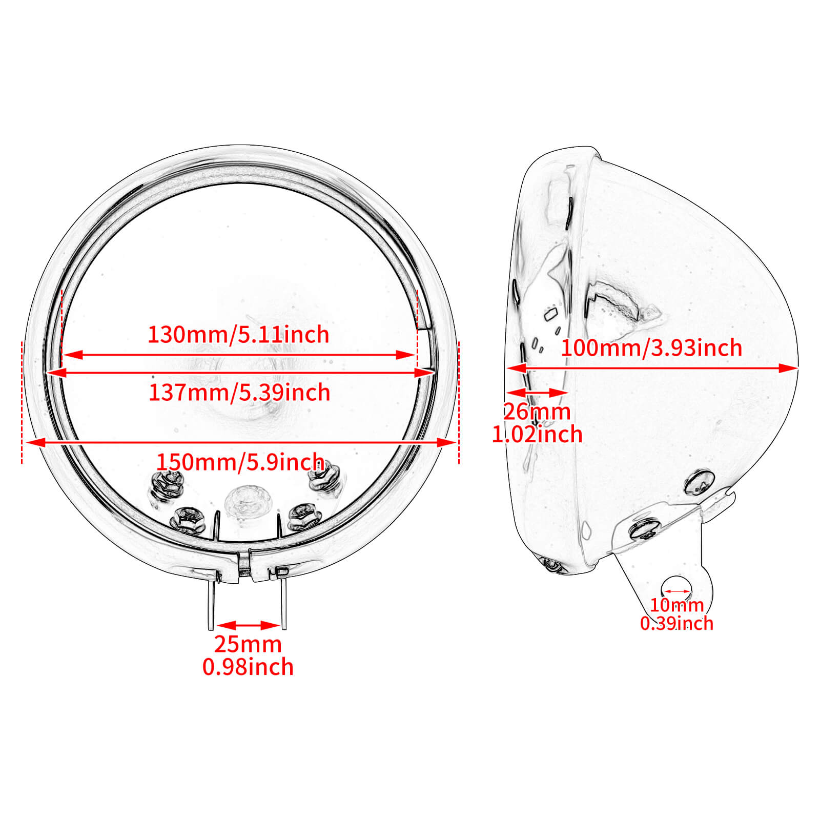 5.75" Headlight Cover Black Housing For Sportster Softail Dyna | Mactions