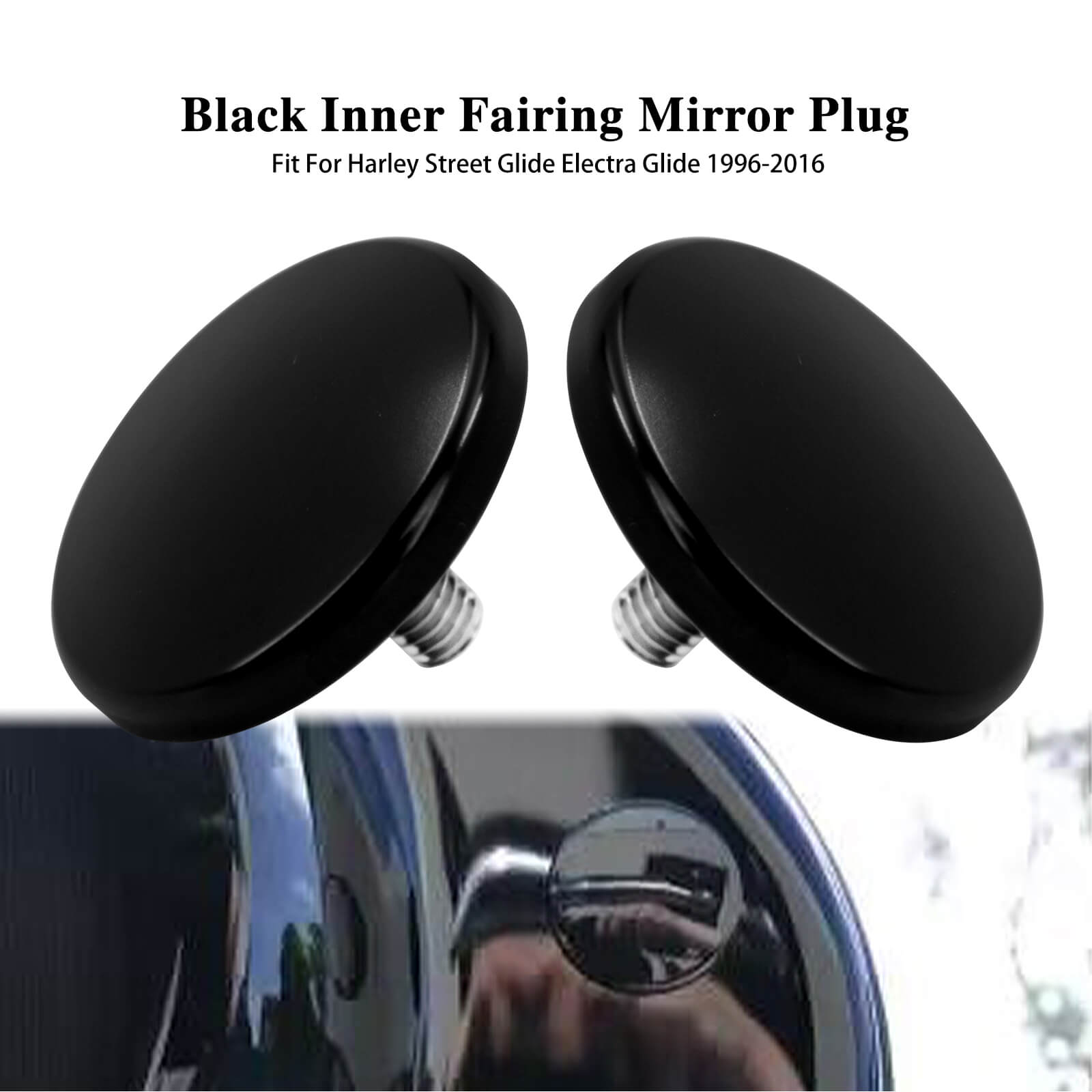 CR030401 Mactions_Black Inner Fairing Mirror Drop Block-Off Plates for Harley Touring FLHT FLHXSE