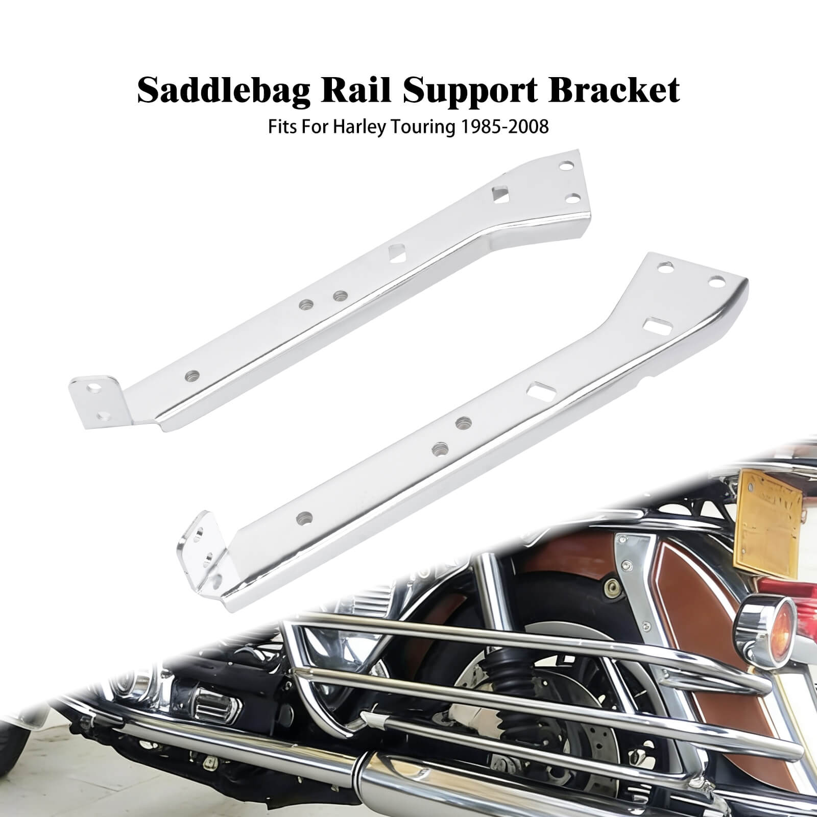 FR005602 Mactions_Chrome Road-Ready Saddlebag Support Brackets For Harley Touring FLT FLH ‘85-’08