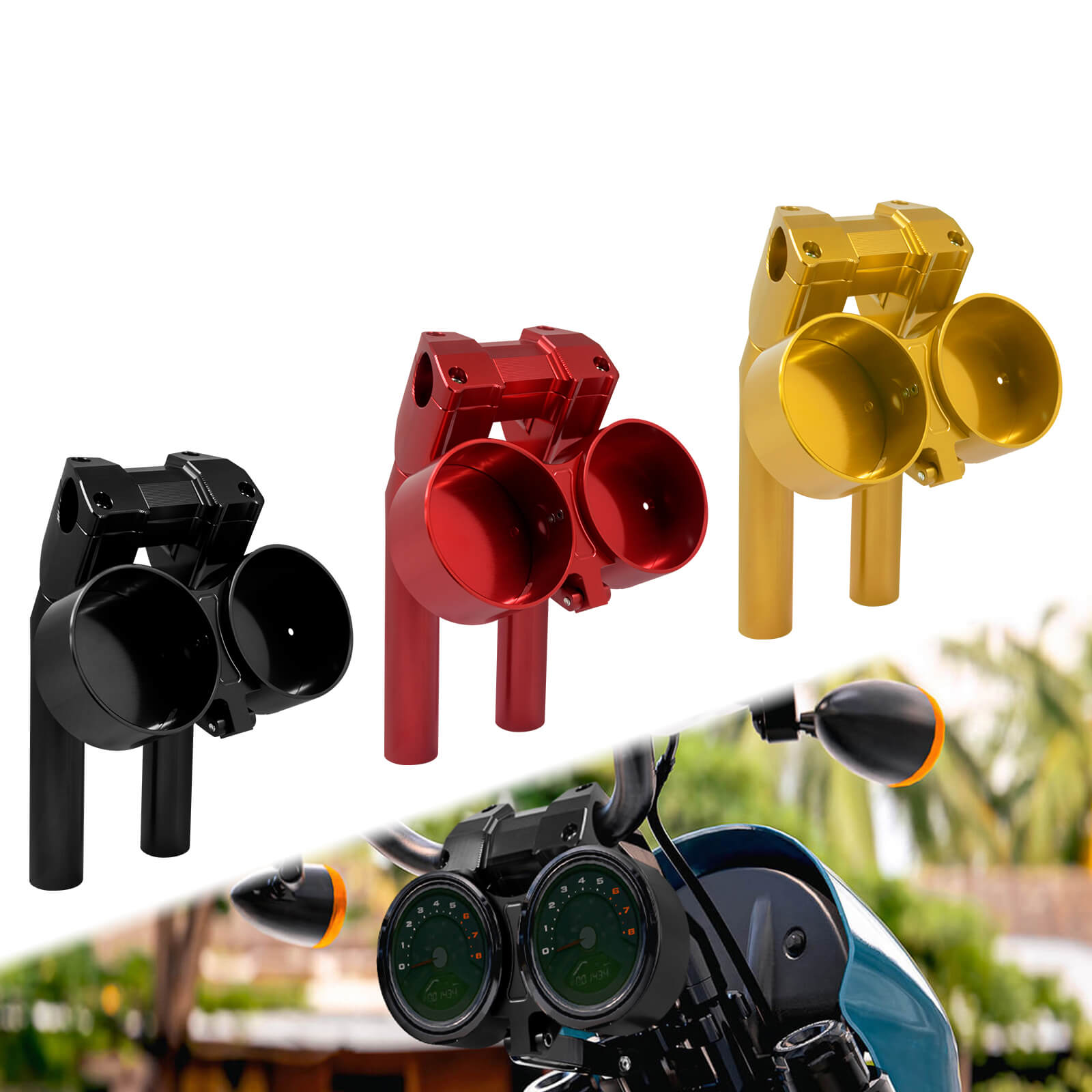 10" Handlebar Riser Adjustable Instrument Twin Gauge Bucket For Harley Softail Low Rider S '17-Up | Mactions