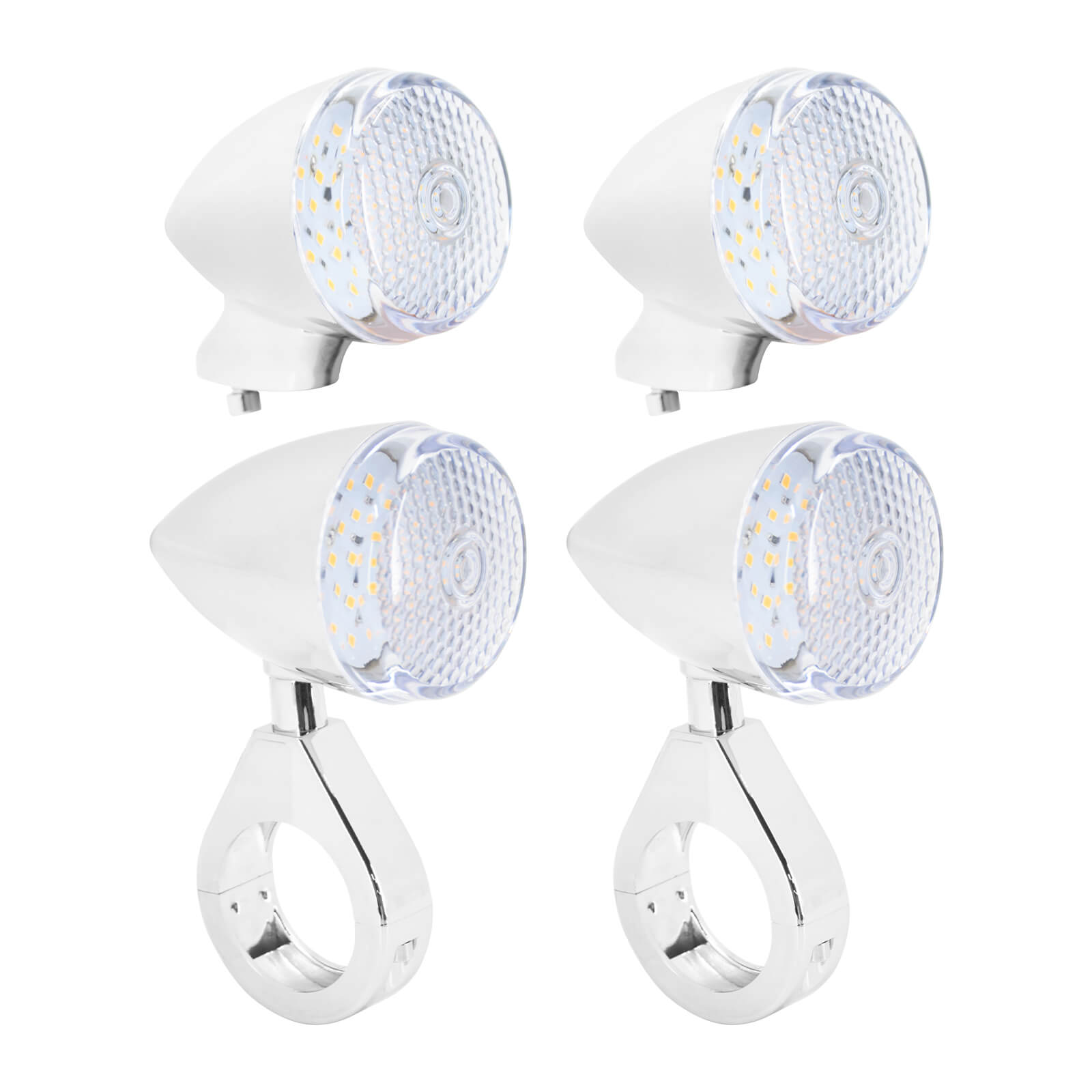 4pcs Front Rear LED Turn Signal Lights Fit 1.53" or 1.61" Fork For Harley Honda - Chrome Housing