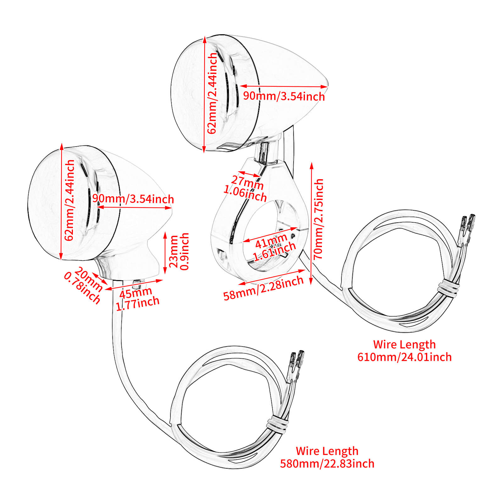 LA007306 mactions 4pcs Front Rear LED Turn Signal Lights for harley bobber size