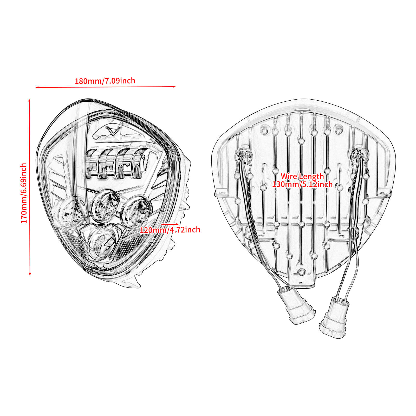 LA026701 mactions bright LED High Low Beam Headlight for harley sportster - size