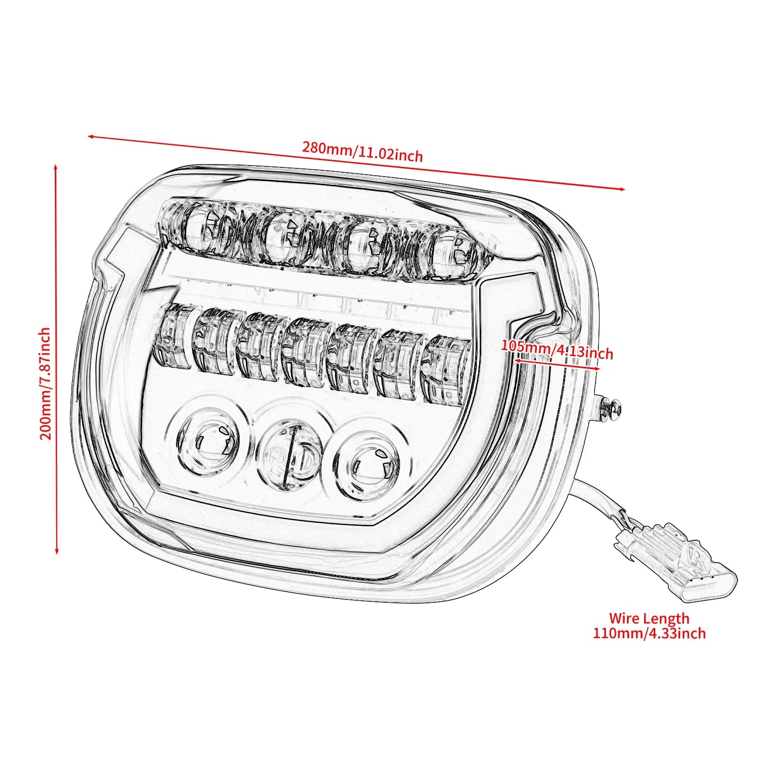 LA027001 mactions Motorcycle LED Headlight For Harley Touring street glide FLHXSE - size