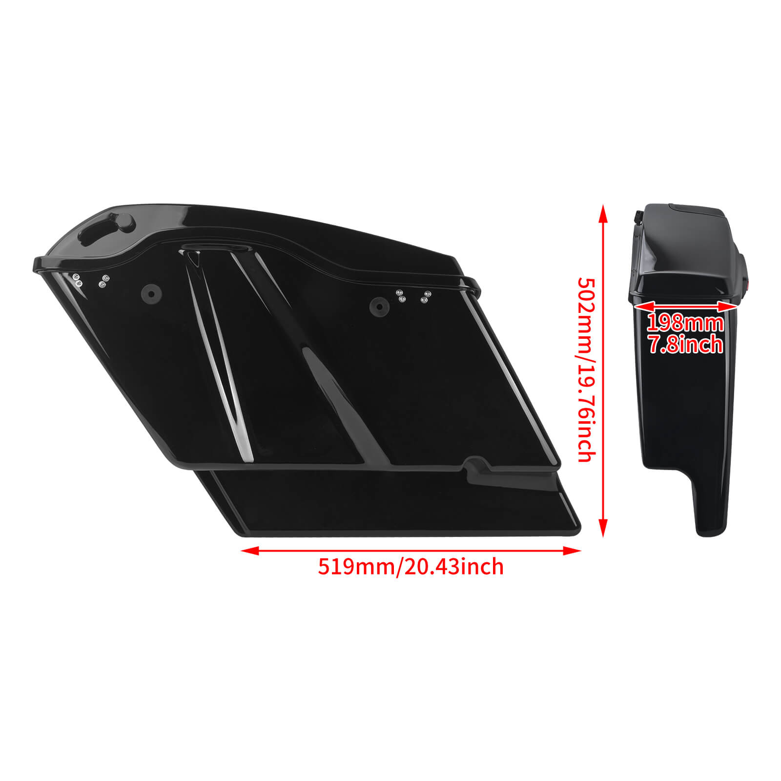 LU000803 mactions 5" Stretched Saddlebags with Speaker Lids for Harley touring - size