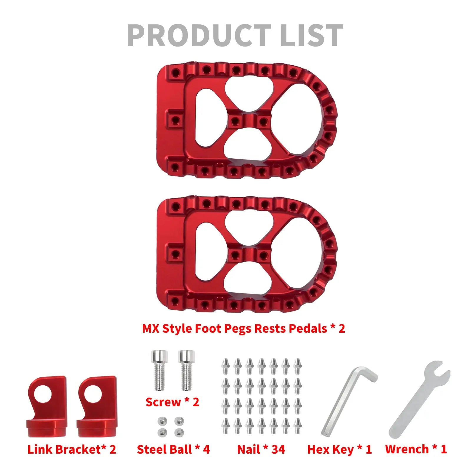 PE010606 CNC red male mount Wide Foot Pegs list