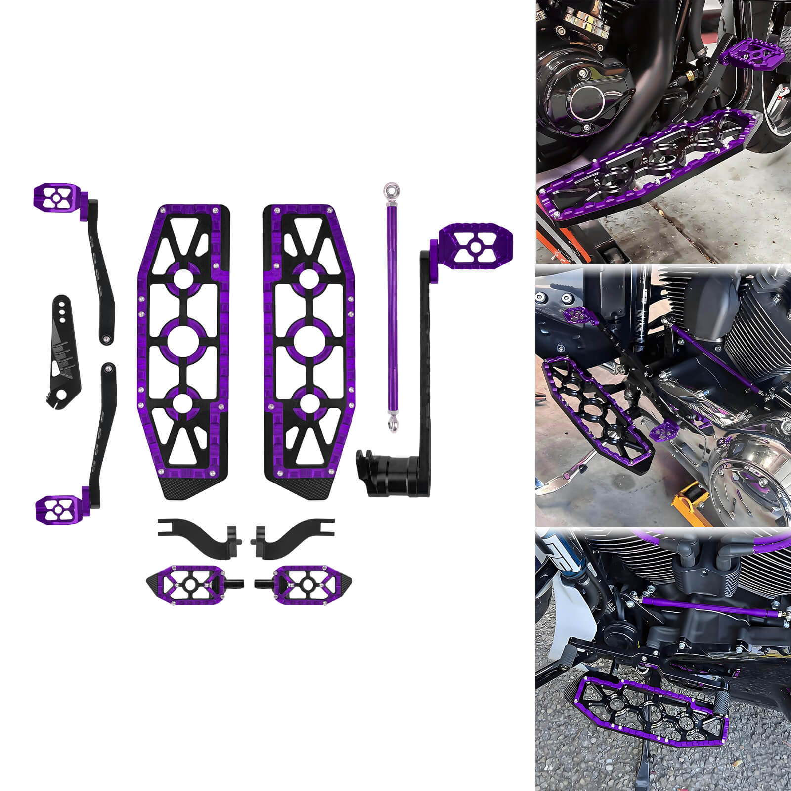 PE018404 mactions Full CNC Aluminum MX-Style Floorboards & Control Kit for Harley Touring road glide - purple floorboards set