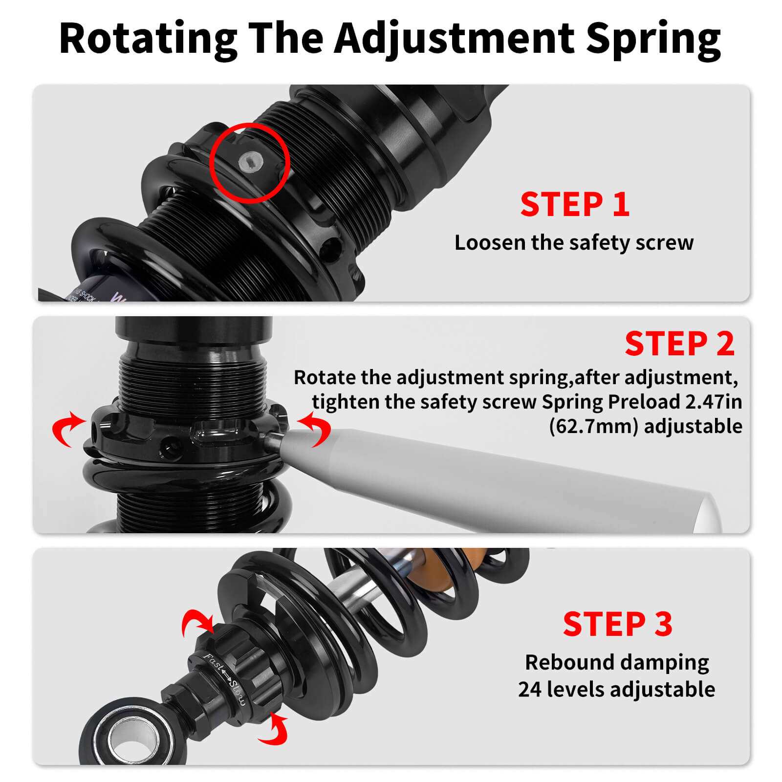 Motorcycle Remote Reservoir Rear Shocks Absorbers Suspension For Harley Touring ‘14-'26 - Purple