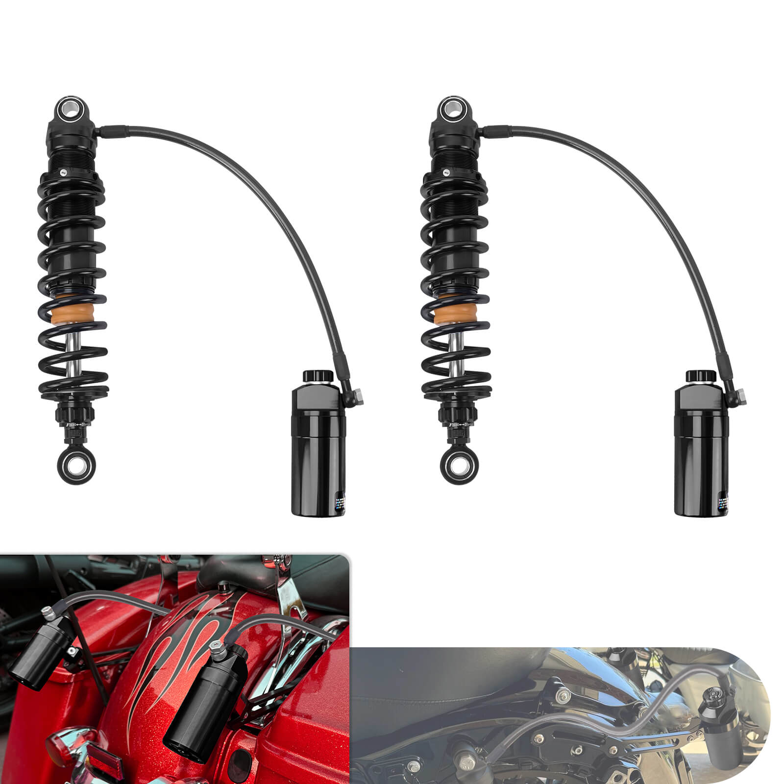 SU000101 mactions Remote Reservoir Rear Shocks Absorbers Suspension For Harley touring