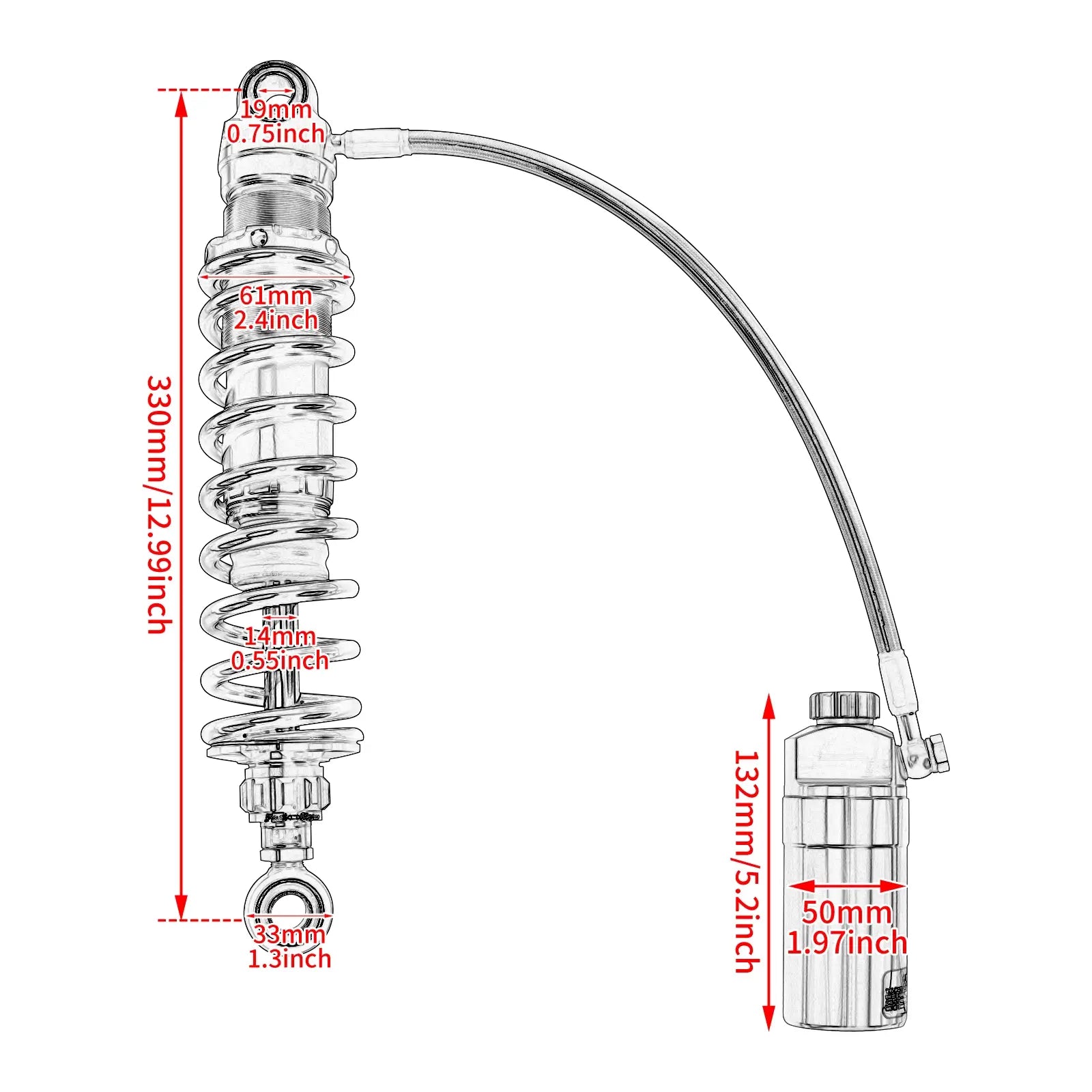 SU000102 mactions motorcycle Remote Reservoir Rear Shocks Absorbers Suspension For Harley touring size