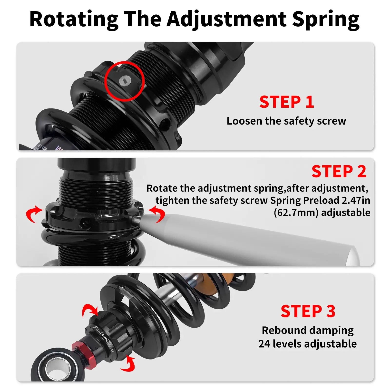 SU000103 mactions red Reservoir Rear Shocks Absorbers for harley touring instrution