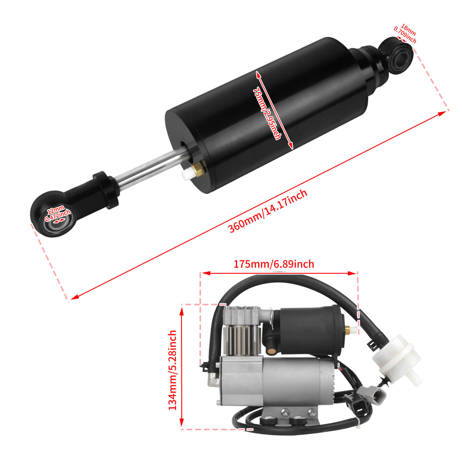 SU000901 Mactions Air Suspension Kit w/ Compressor for Harley V-Rod 2007-2017 Size