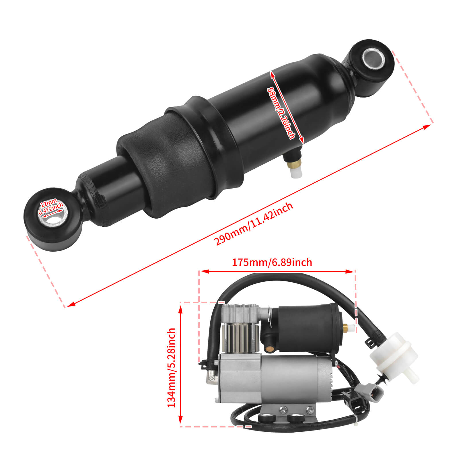 SU000902 Mactions Rear Air Suspension Shocks Kit for Harley Touring '90-'24 Size
