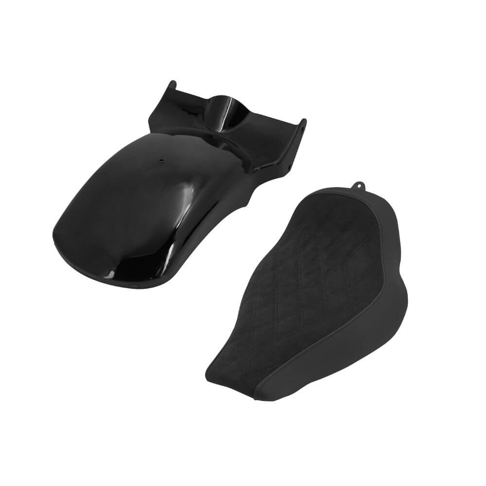 Suede Solo Seat and Rear Fender Kit w/ LED Tail Lights for Harley Softail Fat Boy Breakout FXDR '18-'24 | Mactions