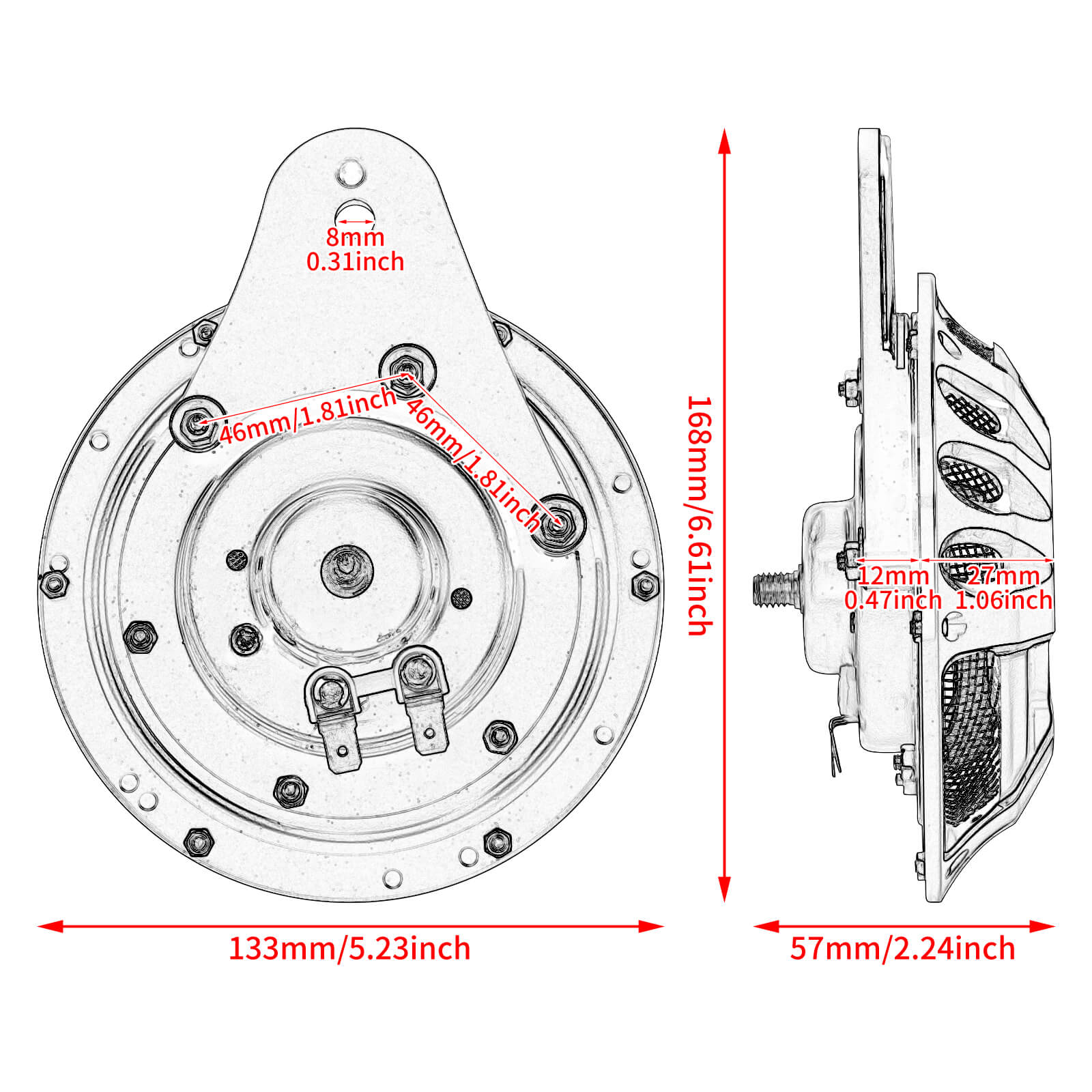 TH00740 mactions cnc horn speaker for harley dyna size