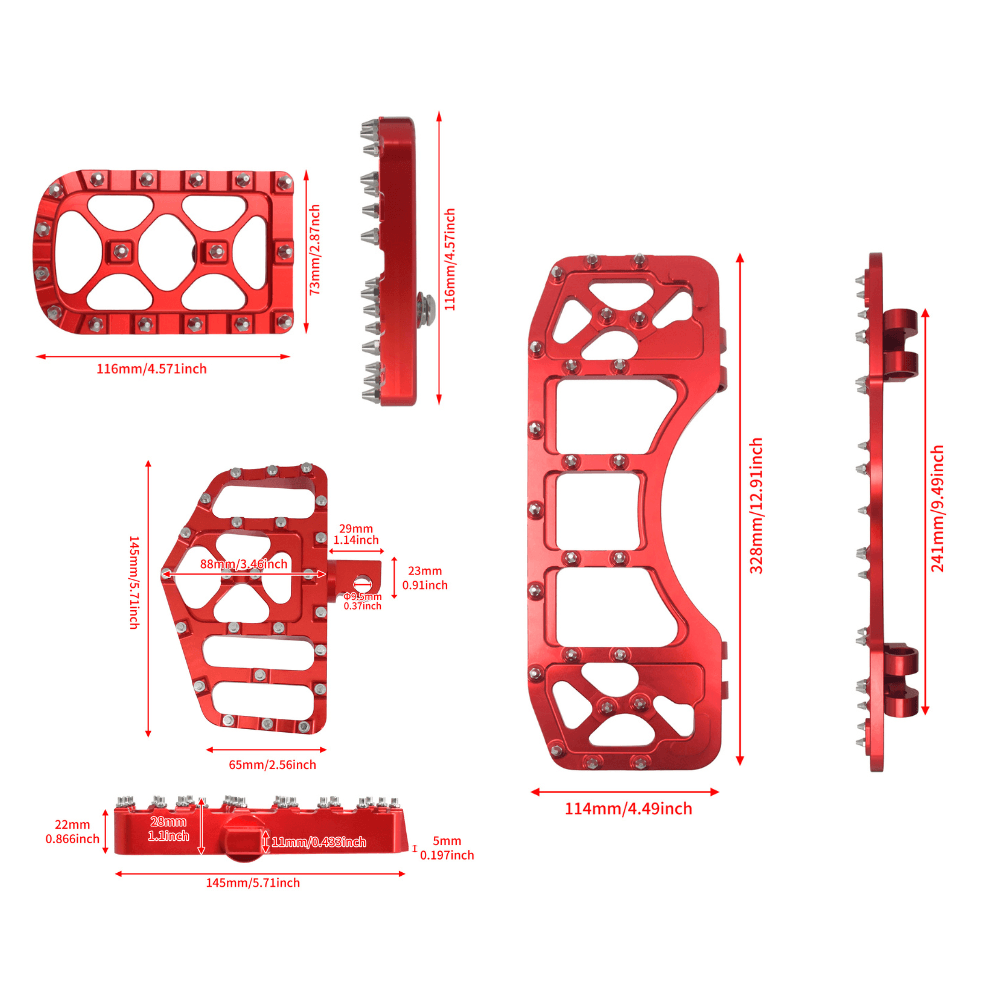 Red MX Style Footboards Set Passenger Pegs with Brake Pedal for Harley | Mactions