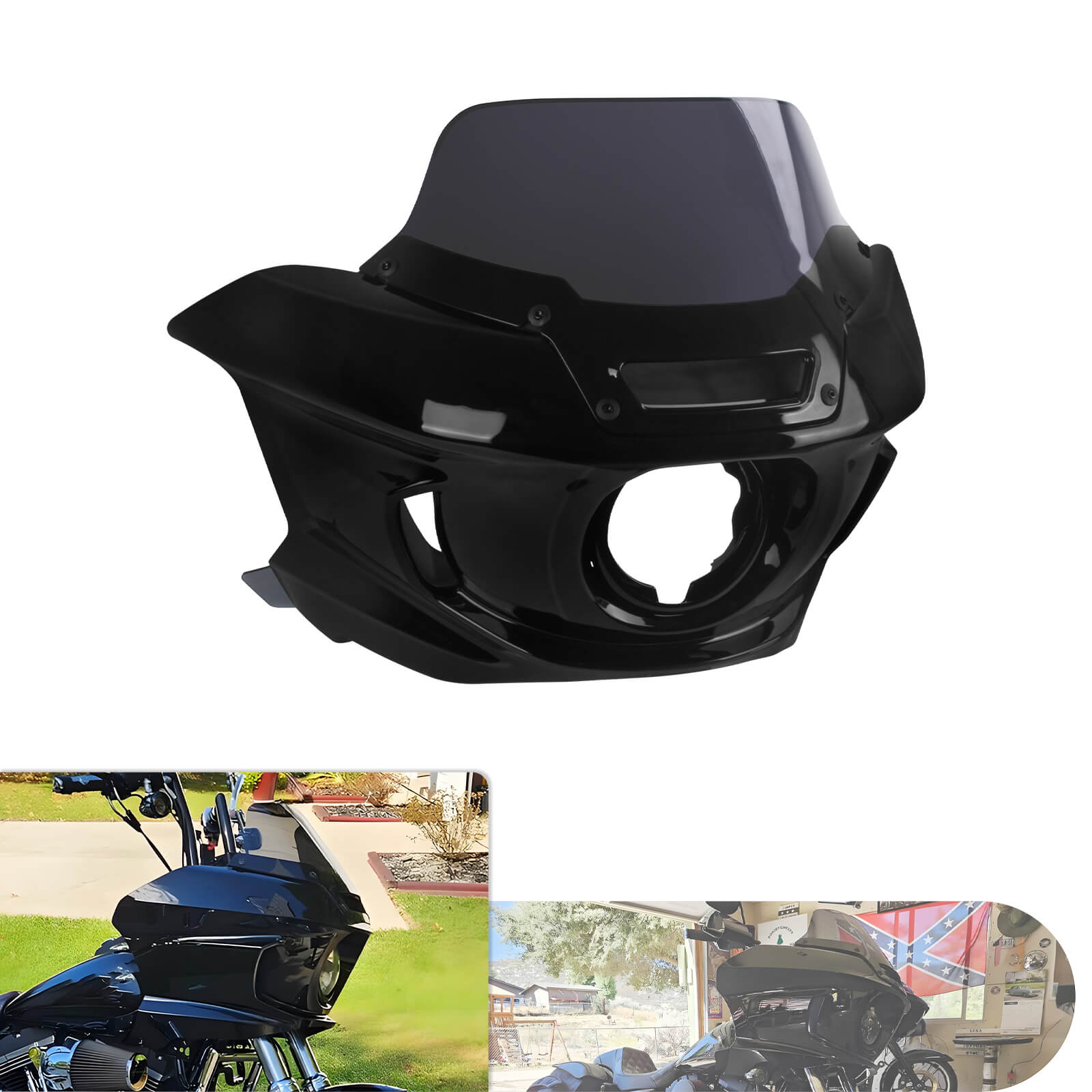 Gloss Black Front Headlight Fairing with 8” Windshield for Harley Dyna '06-'17 | Mactions