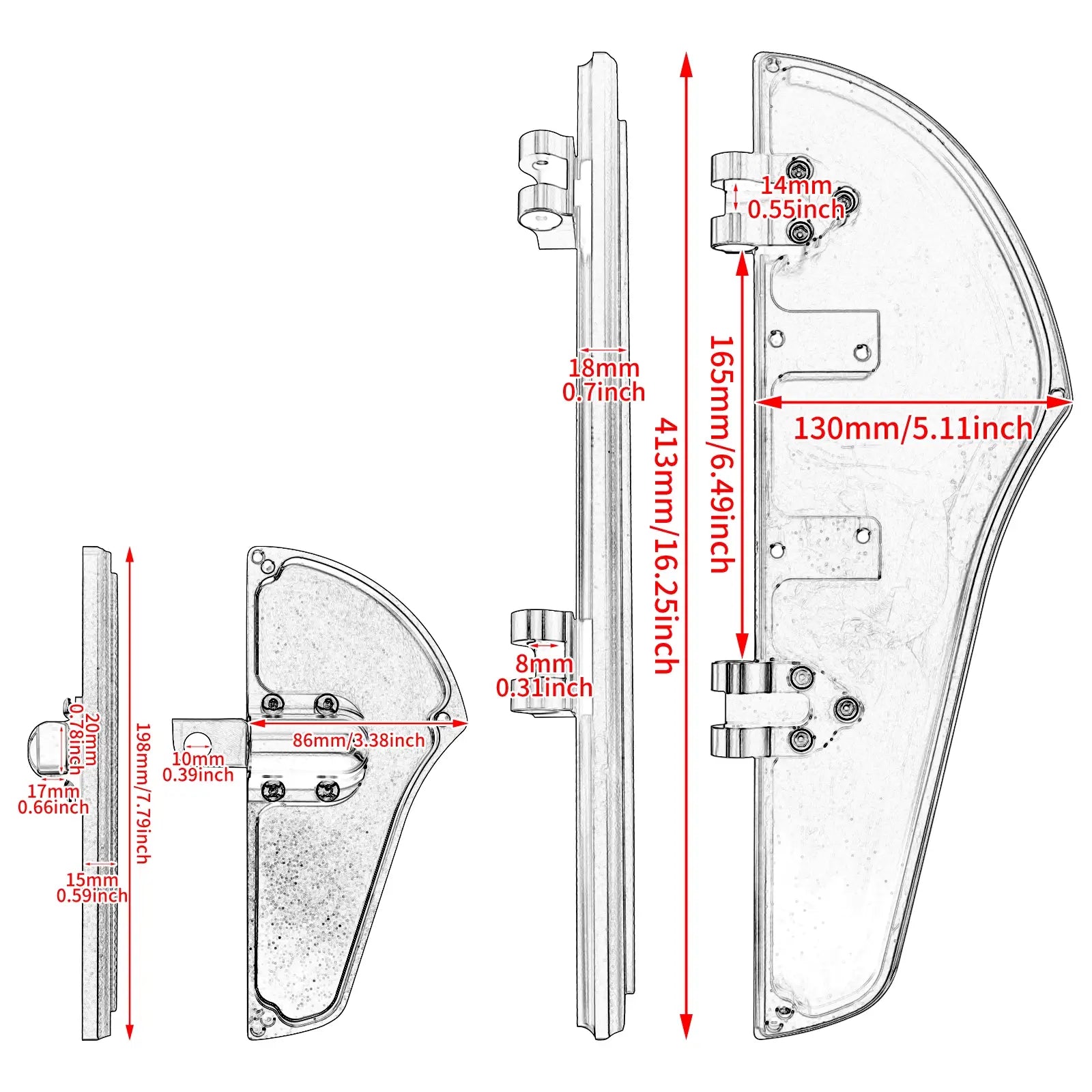 ZH000460 ZH000460 mactions rider passenger footboards for harley antislip size