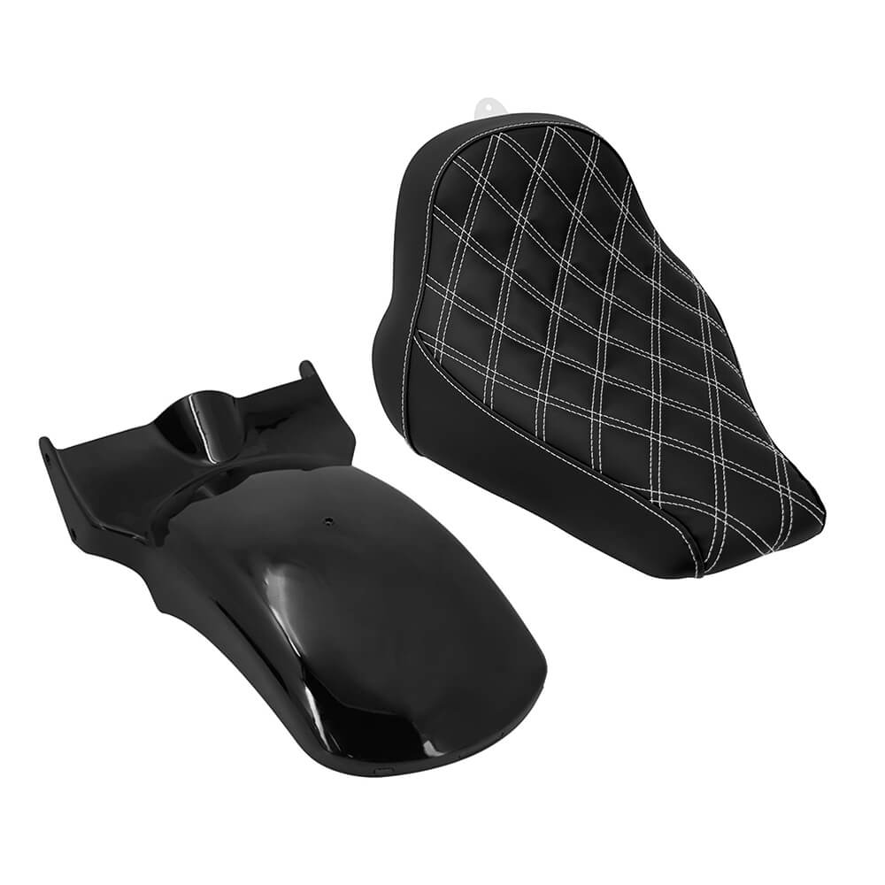 Motorcycle Rider Solo Seat With Rear LED Fender Set for Harley Softail Fat Boy '18-'25