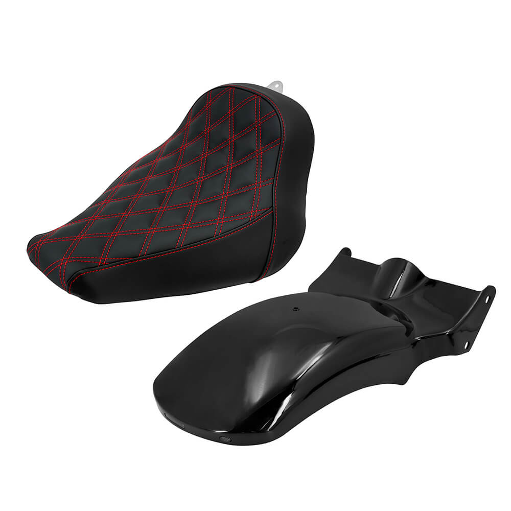 Motorcycle Rider Solo Seat With Rear LED Fender Set for Harley Softail Fat Boy '18-'25