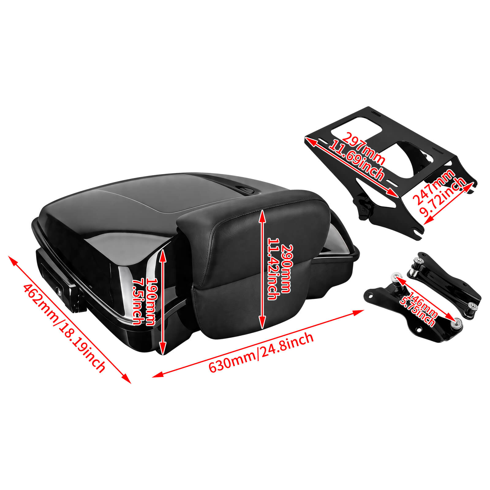 ZHLU0033 JG mactions tour pack trunk detachable luggage rack street glide 2018 black size
