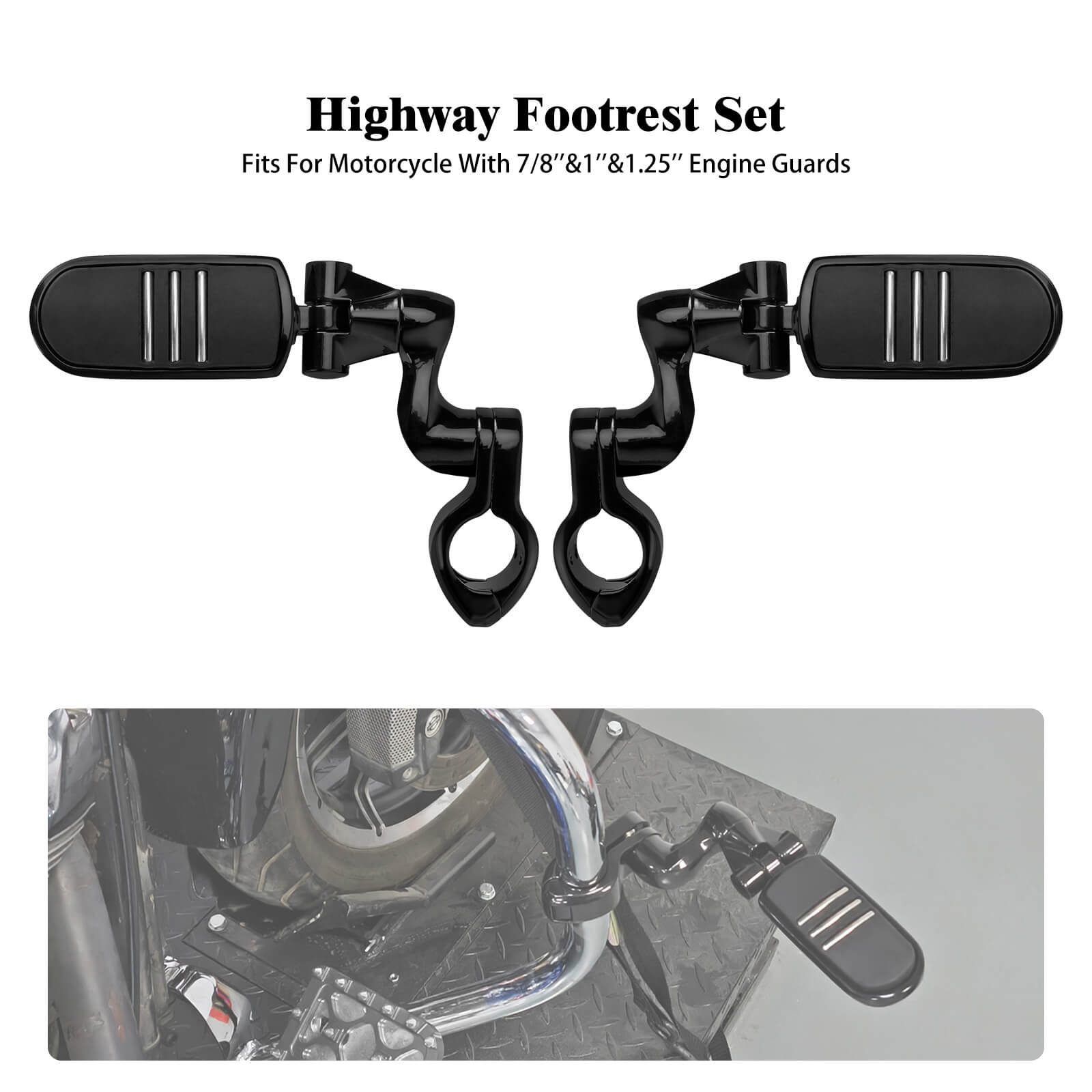 ZHPE0036 Mactions_Universal 1-1/4" Engine Guard Highway Foot Pegs kit for Harley Suzuki
