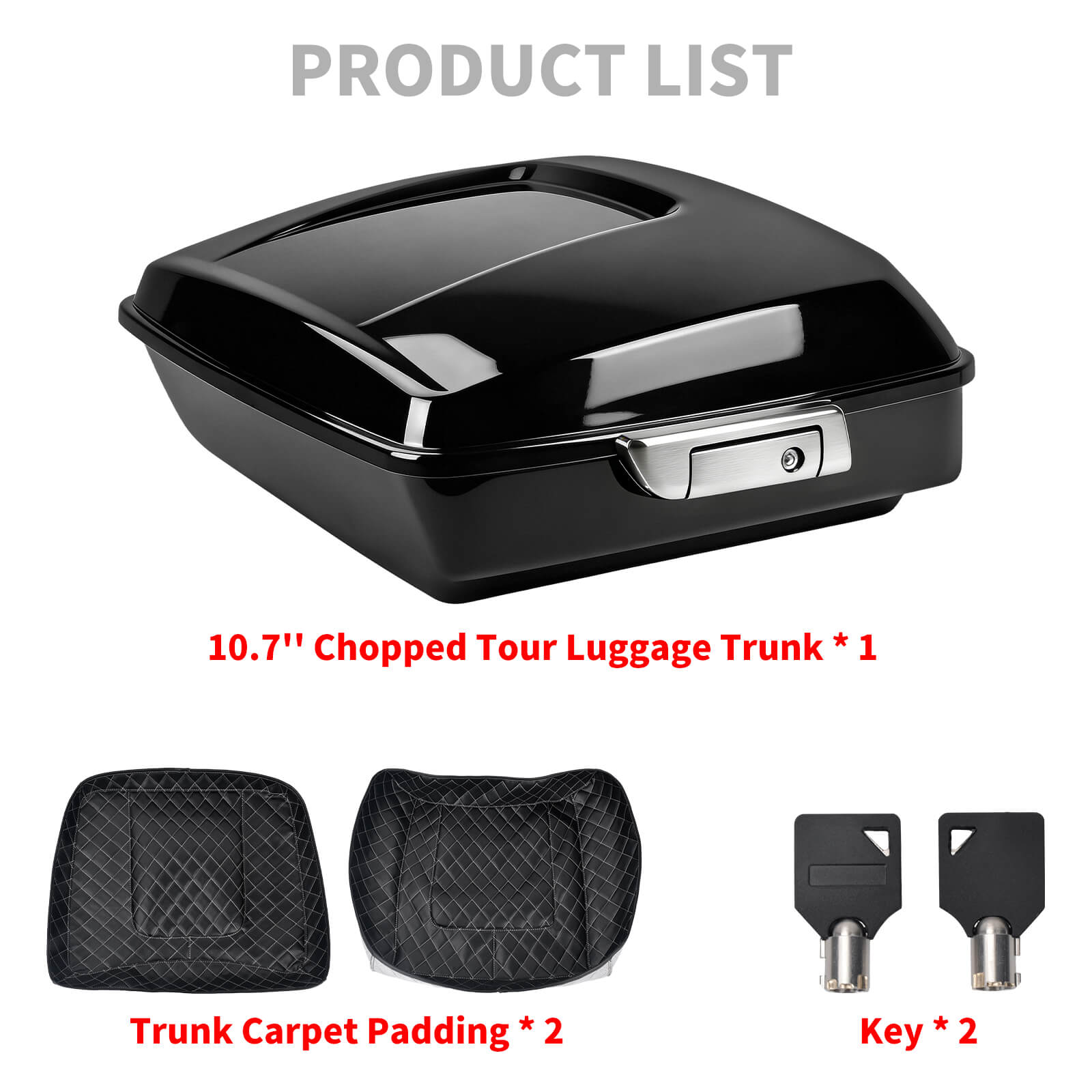 10.7" Gloss Black Chopped Tour Pack Luggage with Quilted Liner for Harley Touring '14-'25 - Chrome Latch | Mactions