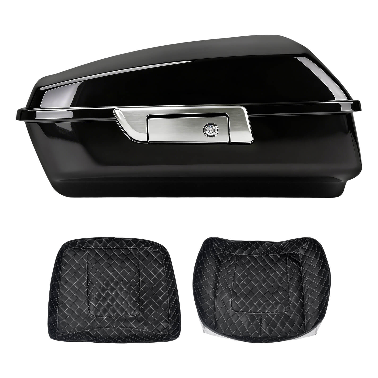 10.7" Gloss Black Chopped Tour Pack Luggage with Quilted Liner for Harley Touring '14-'25 - Chrome Latch | Mactions