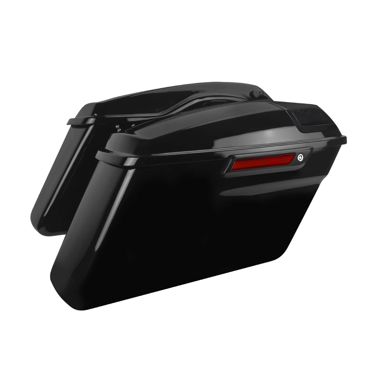 Black/Chrome Latch Saddlebags with Audio Lids for Harley Touring '14-'24 | Mactions