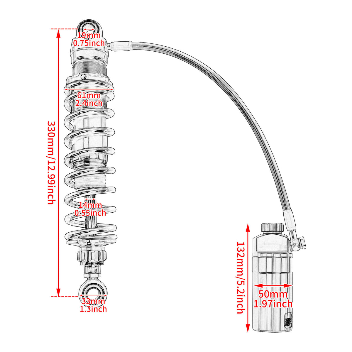 Motorcycle Rear Shocks Absorbers Suspension Orange Remote Reservoirs For Harley Touring '14-'26