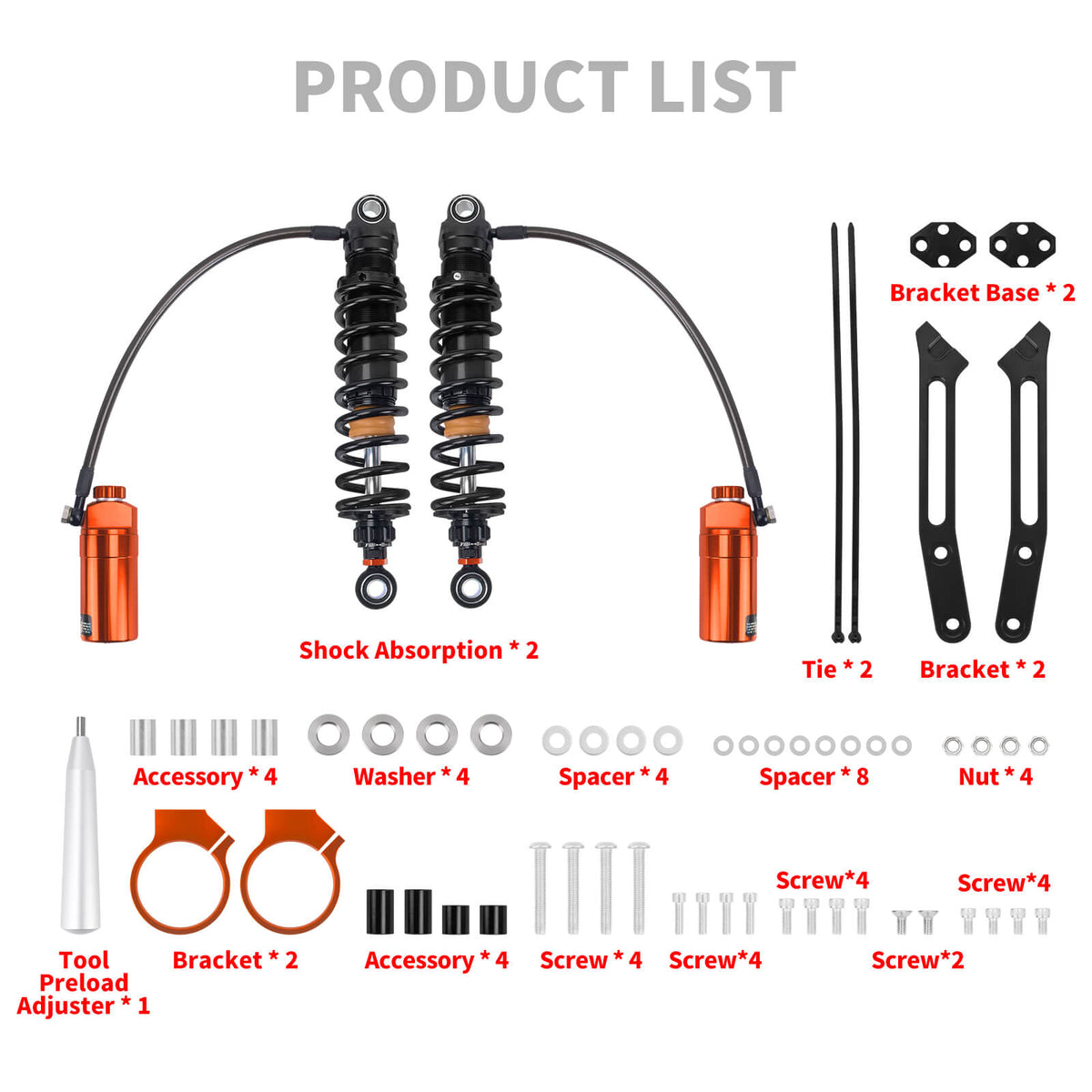 Motorcycle Rear Shocks Absorbers Suspension Orange Remote Reservoirs For Harley Touring '14-'26